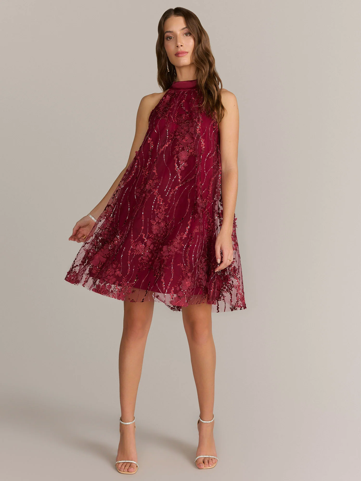 3D Floral Halter Neck Dress