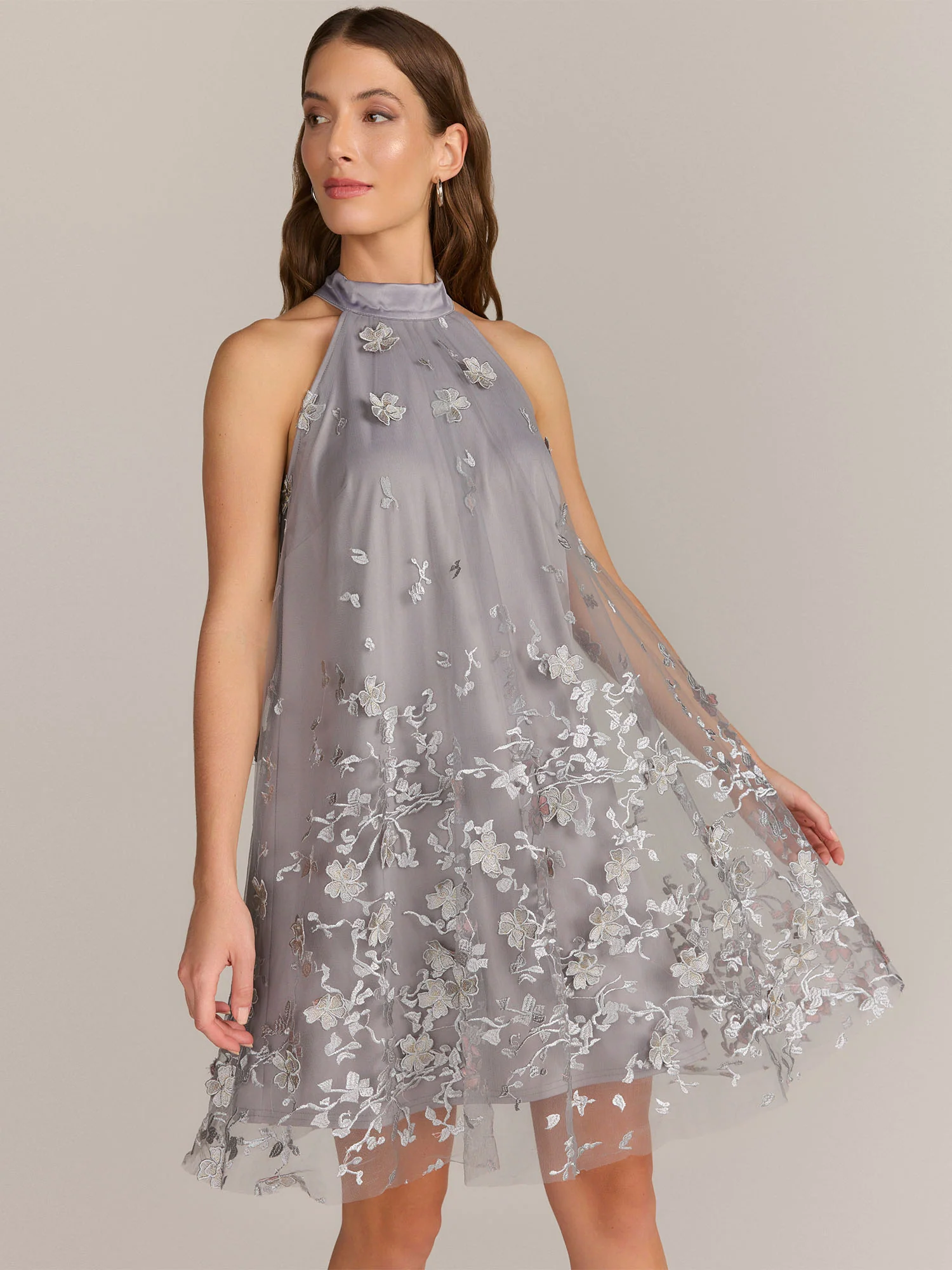 Lena 3D Floral Metallic Halter Neck Dress - Brands We Love
