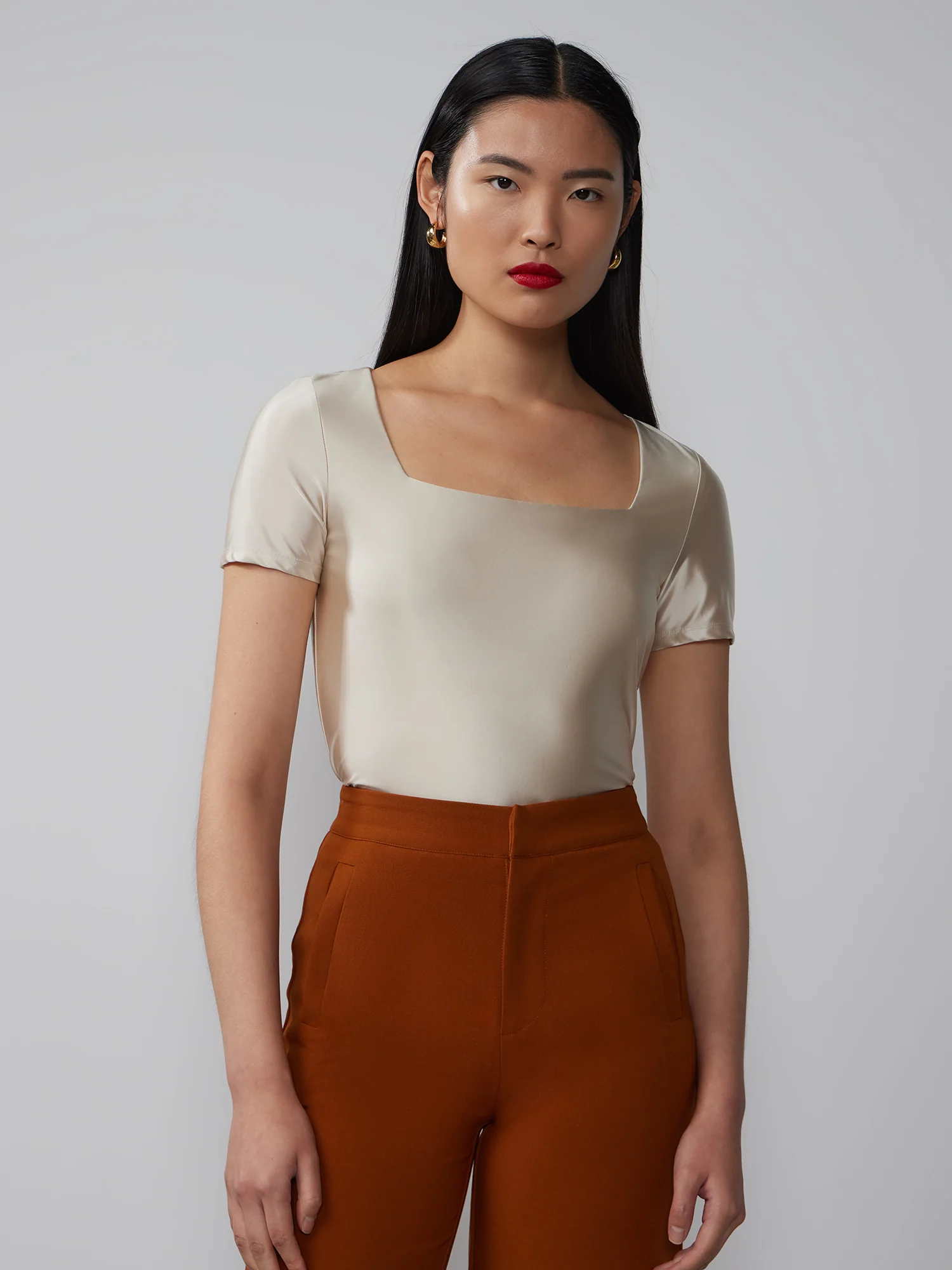 Short Sleeve Liquid Satin Top - Image 5
