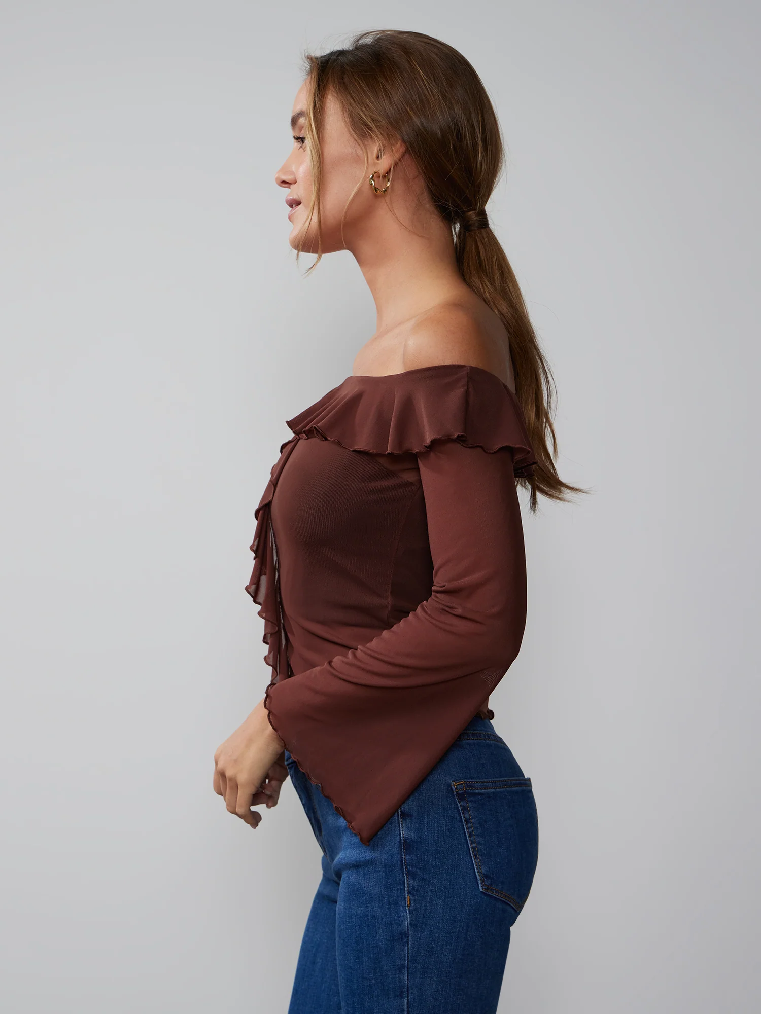 Long Sleeve Off Shoulder Ruffle Top - Image 2