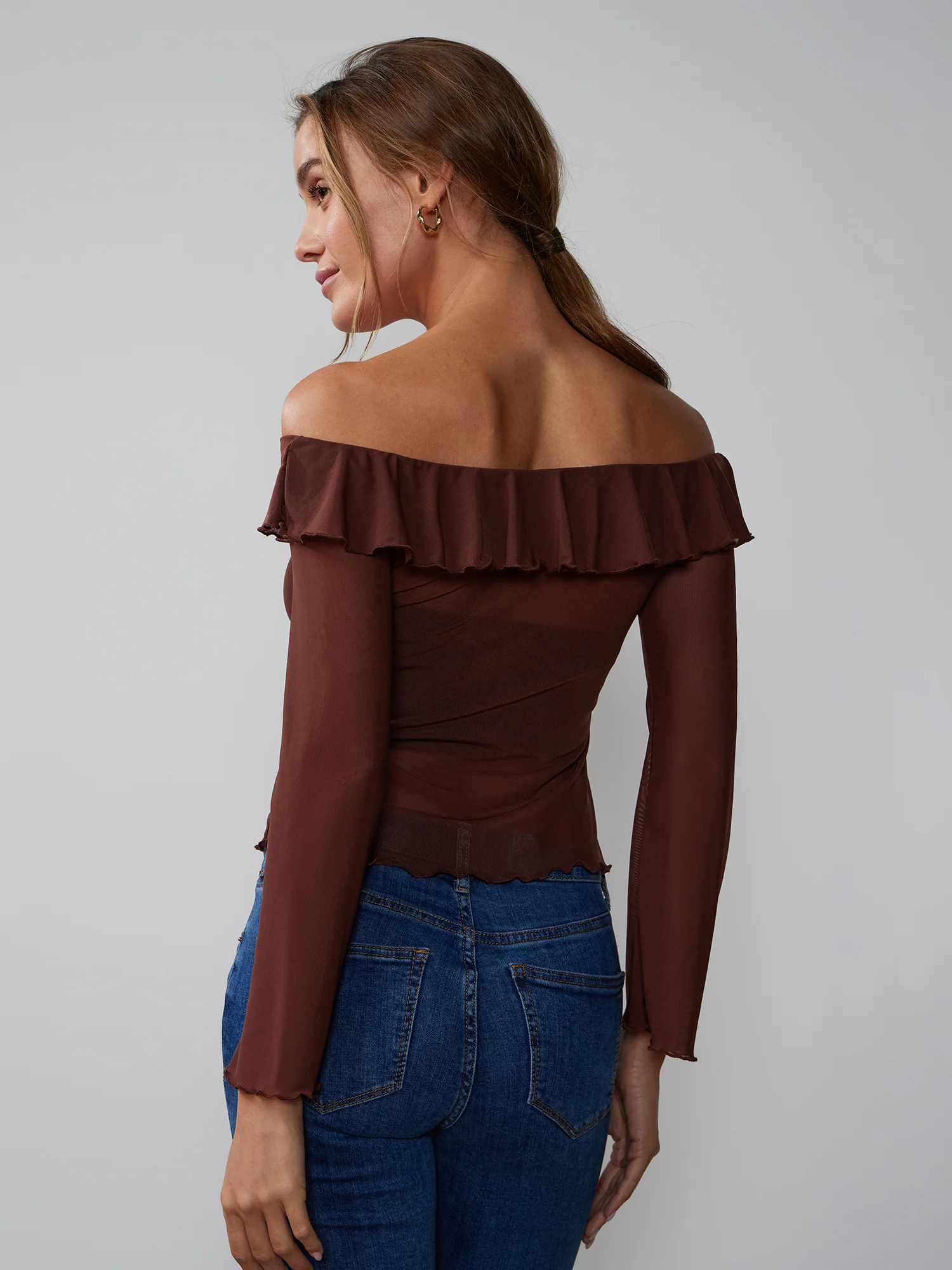Long Sleeve Off Shoulder Ruffle Top - Image 3