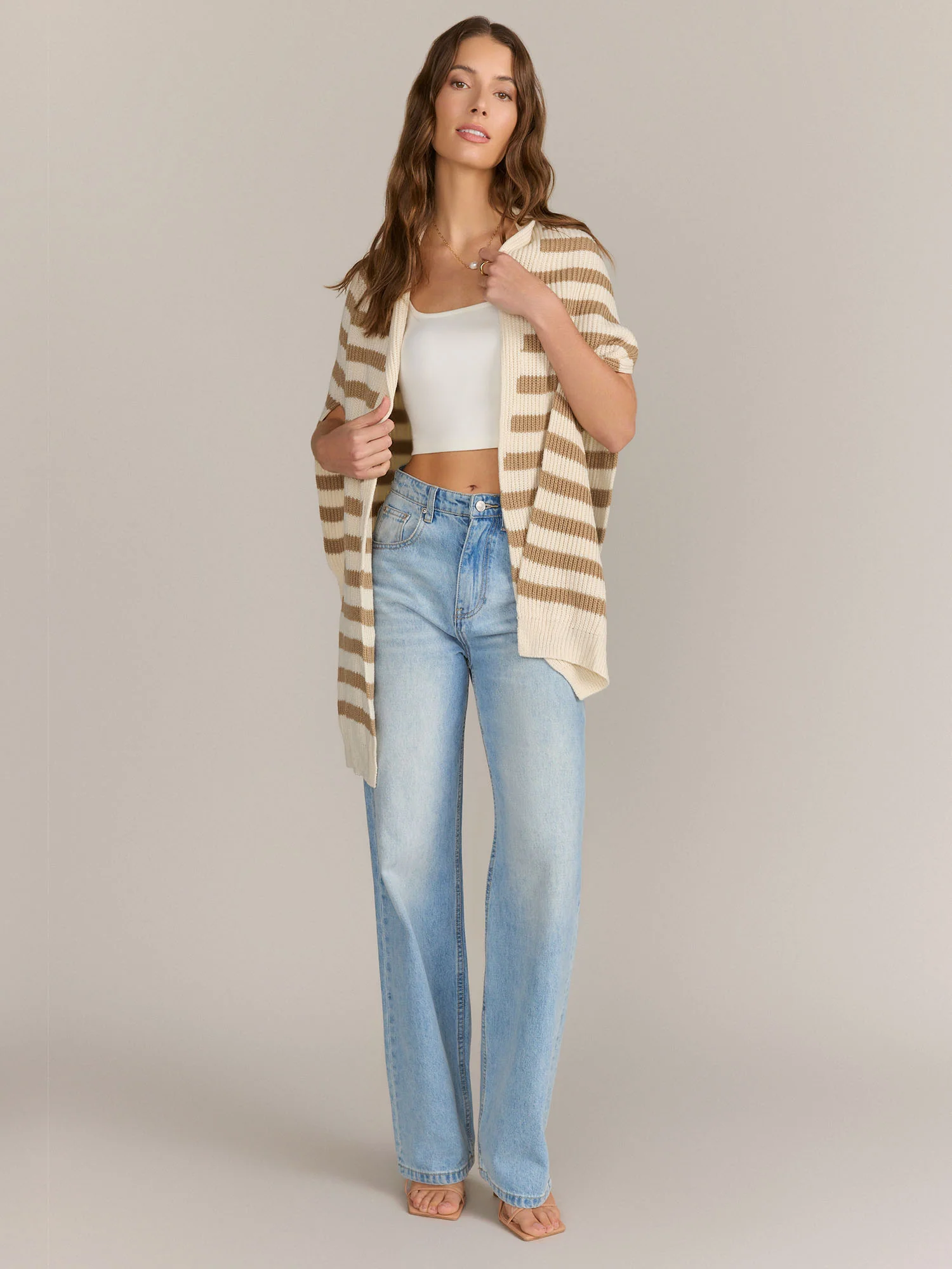 Bold Stripe Faux Draped Sweater Ruana - Image 2