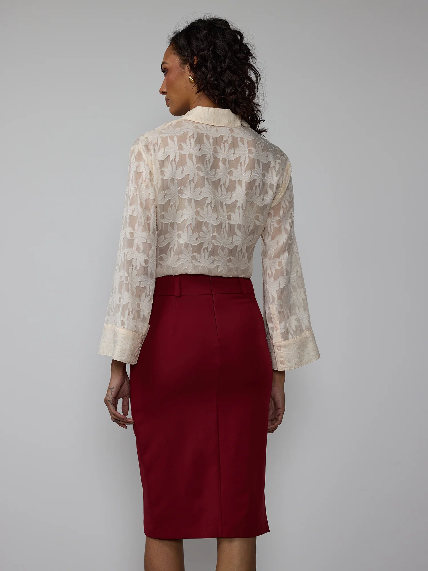 Belted Side Slit Pencil Skirt - Image 3