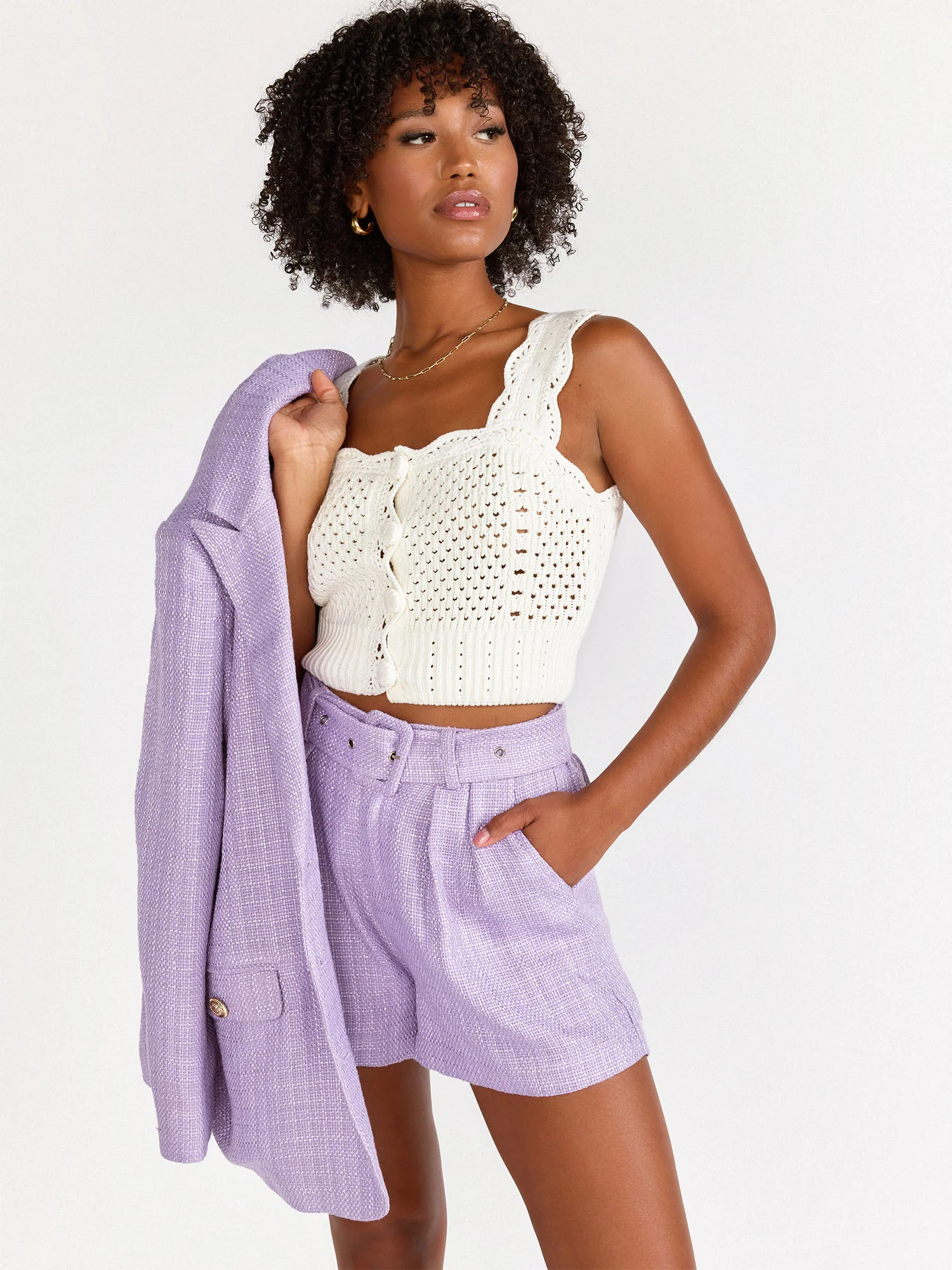 Endless Blu High Rise Belted Tweed Shorts - Brands We Love - Image 3