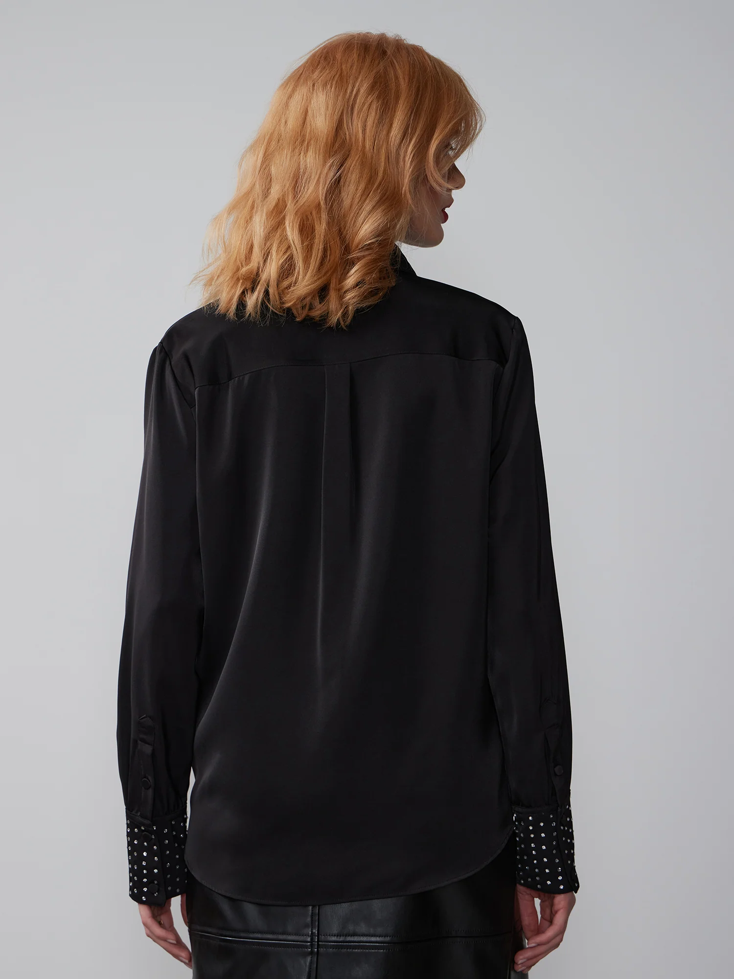 Satin Rhinestone Cuff Shirt - Image 3