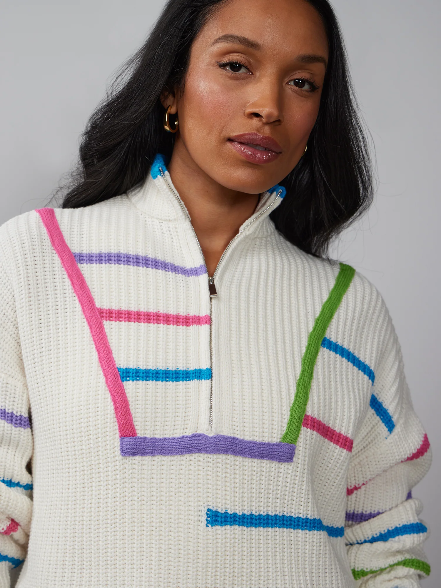 Quarter Zip Multi Stripe Sweater - Image 4