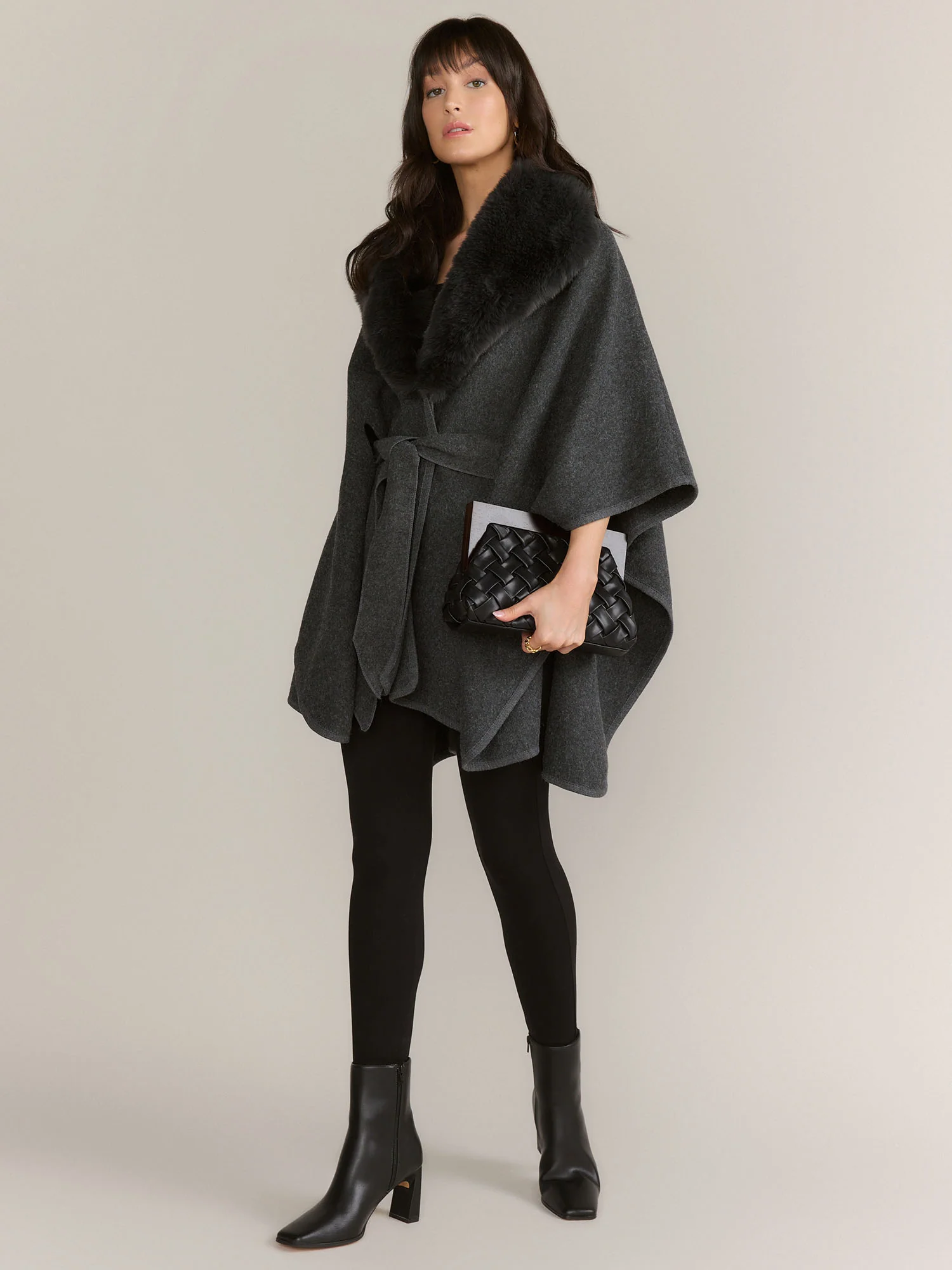 Faux Fur Belted Ruana - Image 2