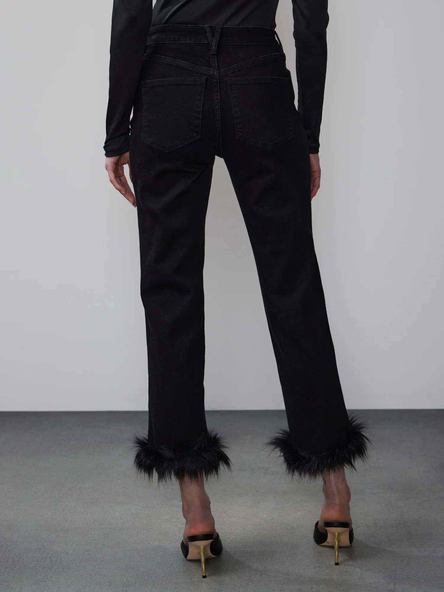 High Rise Fur Hem Skinny Jeans - Image 3