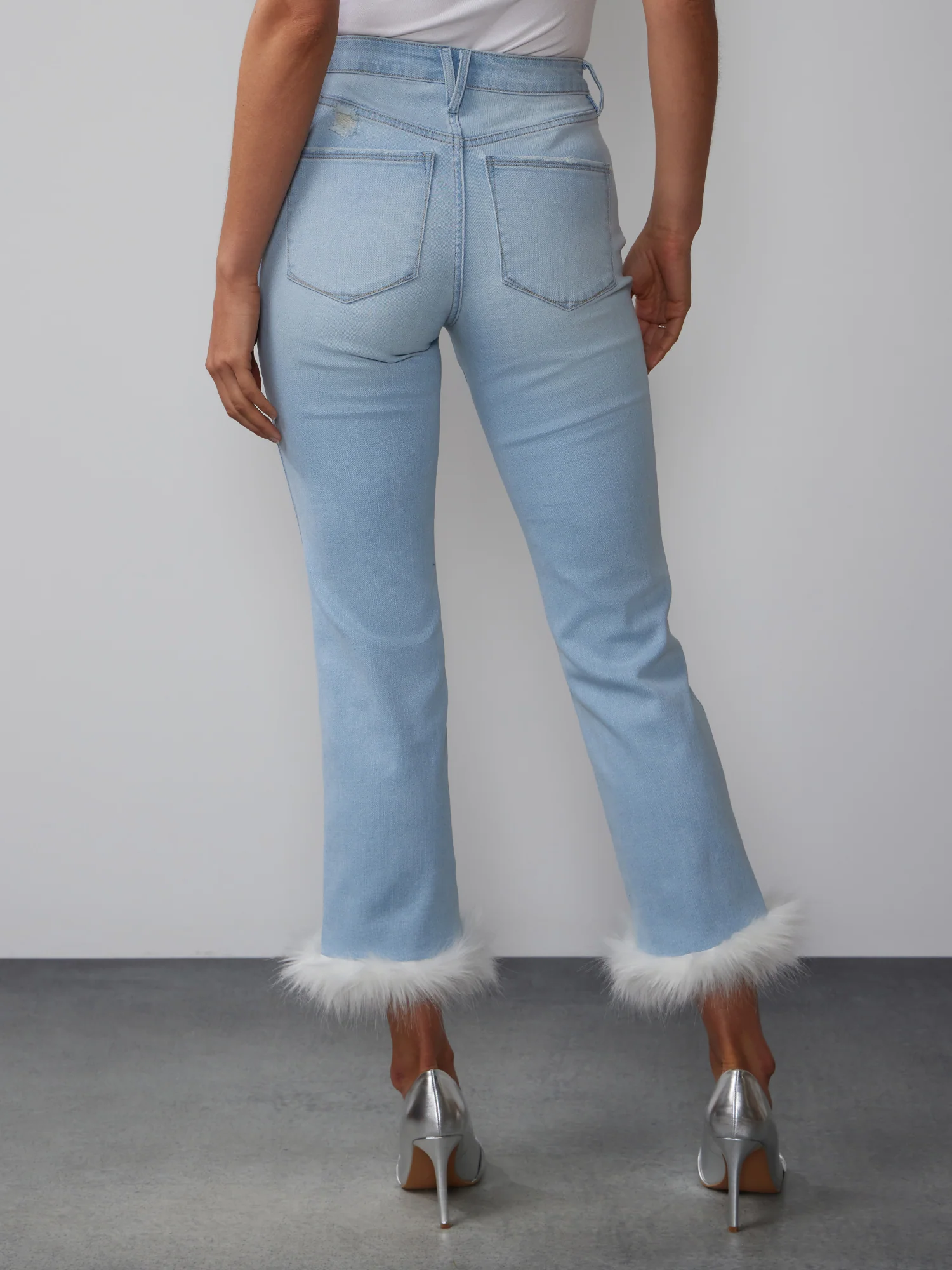 High Rise Fur Hem Skinny Jeans - Image 7