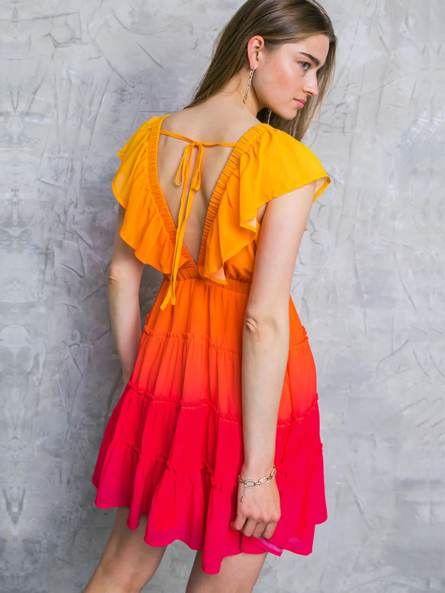 Flying Tomato Flutter Sleeve V-Neck Tiered Ombre Dress - Brands We Love - Image 4