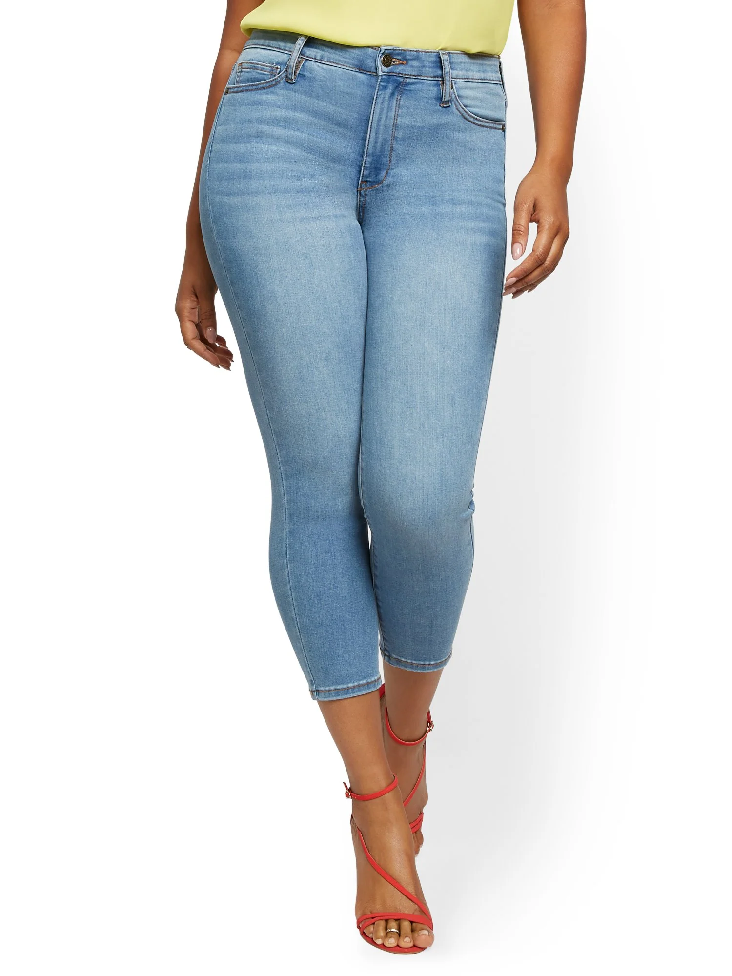 Abby High-Waisted Slimming Capri Jeans - Light Blue - Image 2
