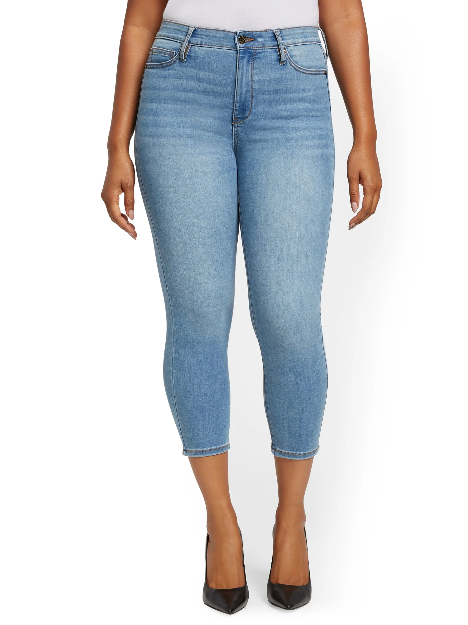 Abby High-Waisted Slimming Capri Jeans - Light Blue - Image 5