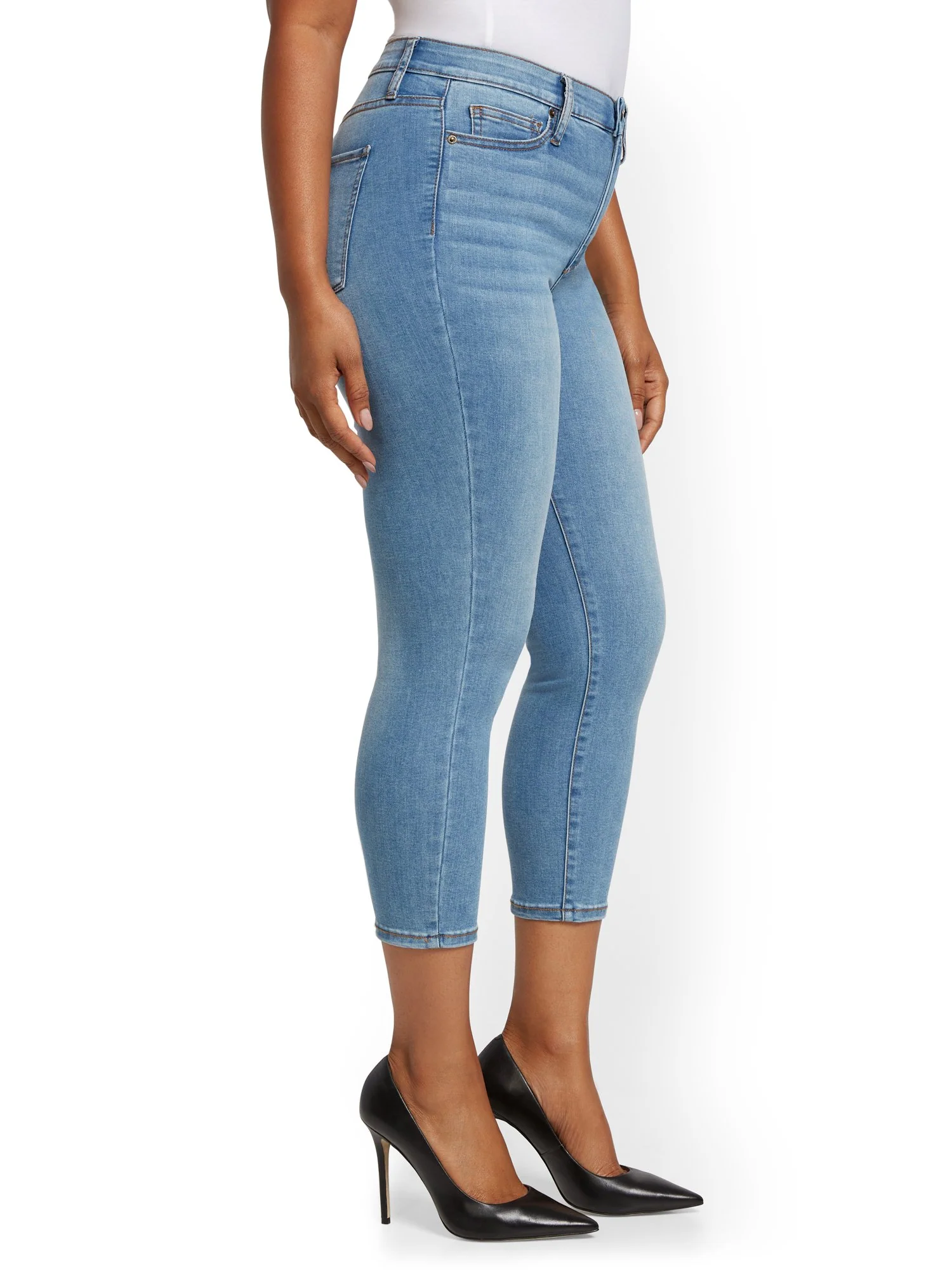 Abby High-Waisted Slimming Capri Jeans - Light Blue - Image 7