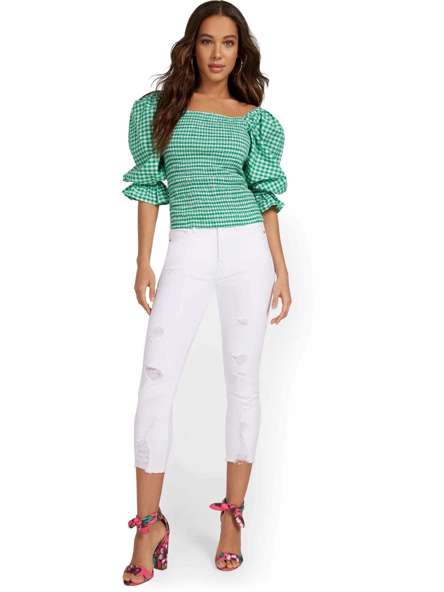 Abby High-Waisted Slimming Capri Jeans - White - Image 5