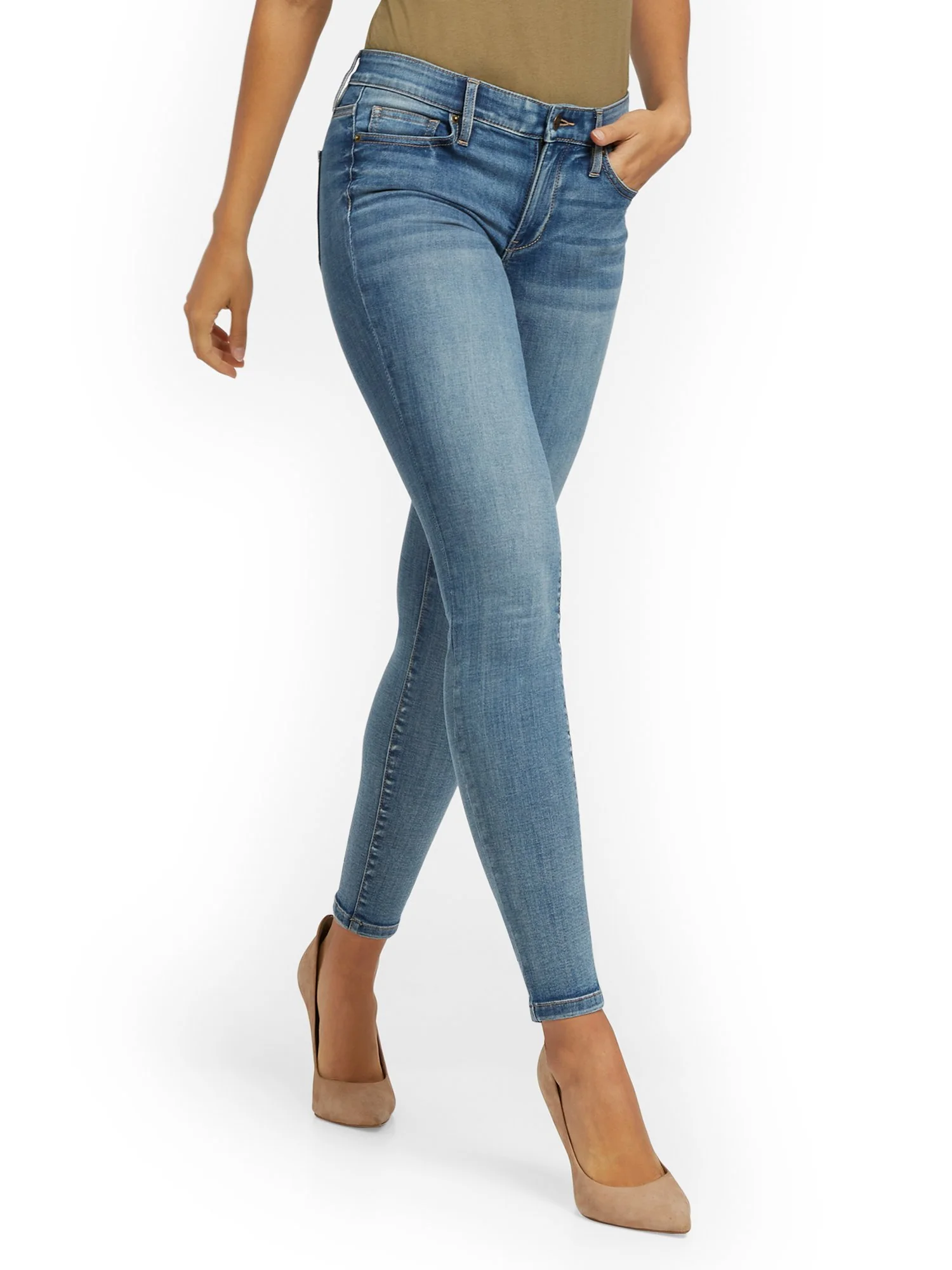Abby Mid-Rise Slimming No Gap Super-Skinny Ankle Jeans - Medium Blue