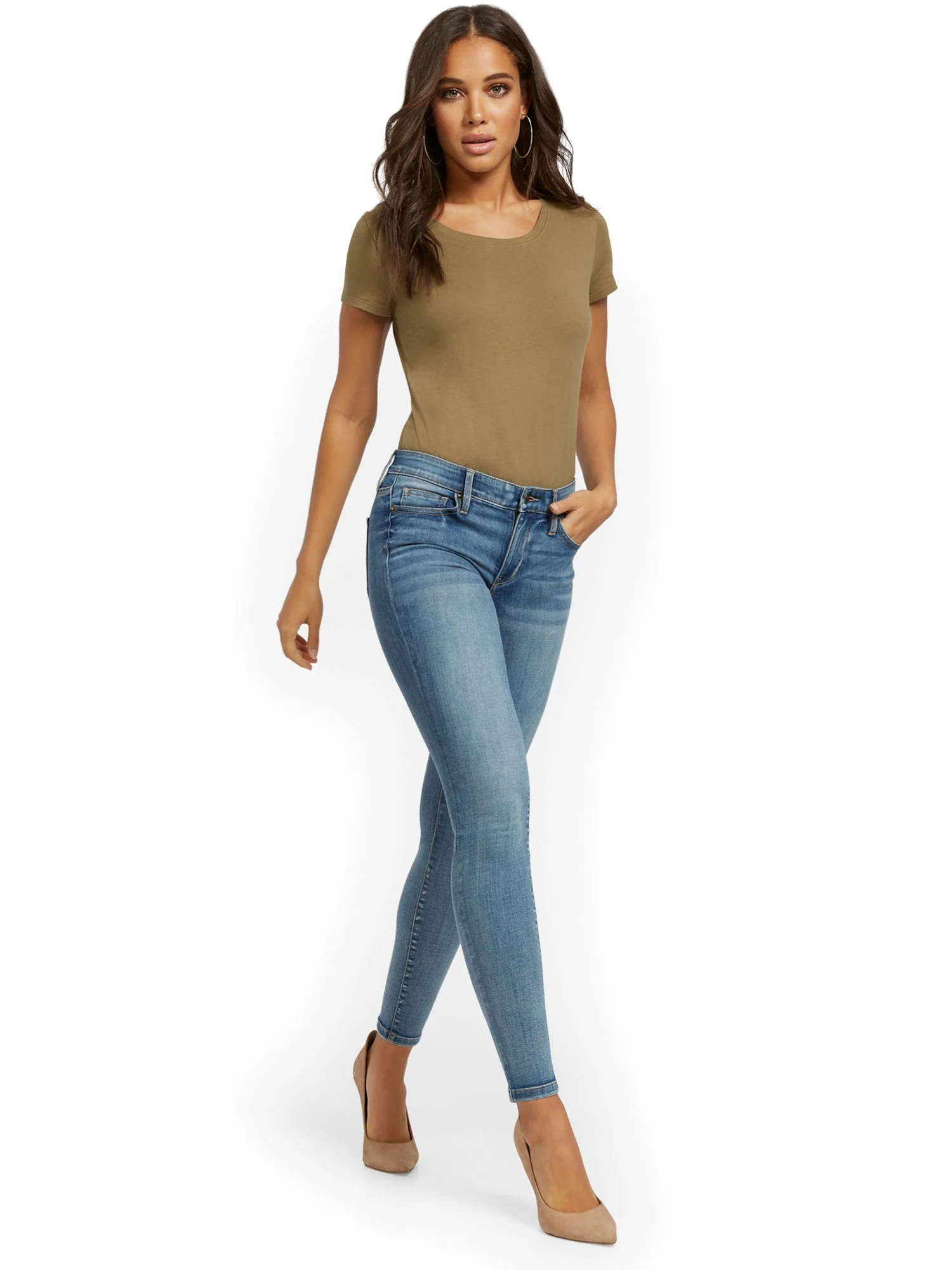 Abby Mid-Rise Slimming No Gap Super-Skinny Ankle Jeans - Medium Blue - Image 4