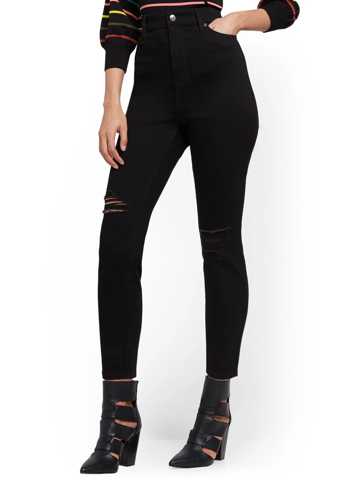 Abby Super High-Waisted No Gap Super-Skinny Ankle Jeans - Black - Image 2