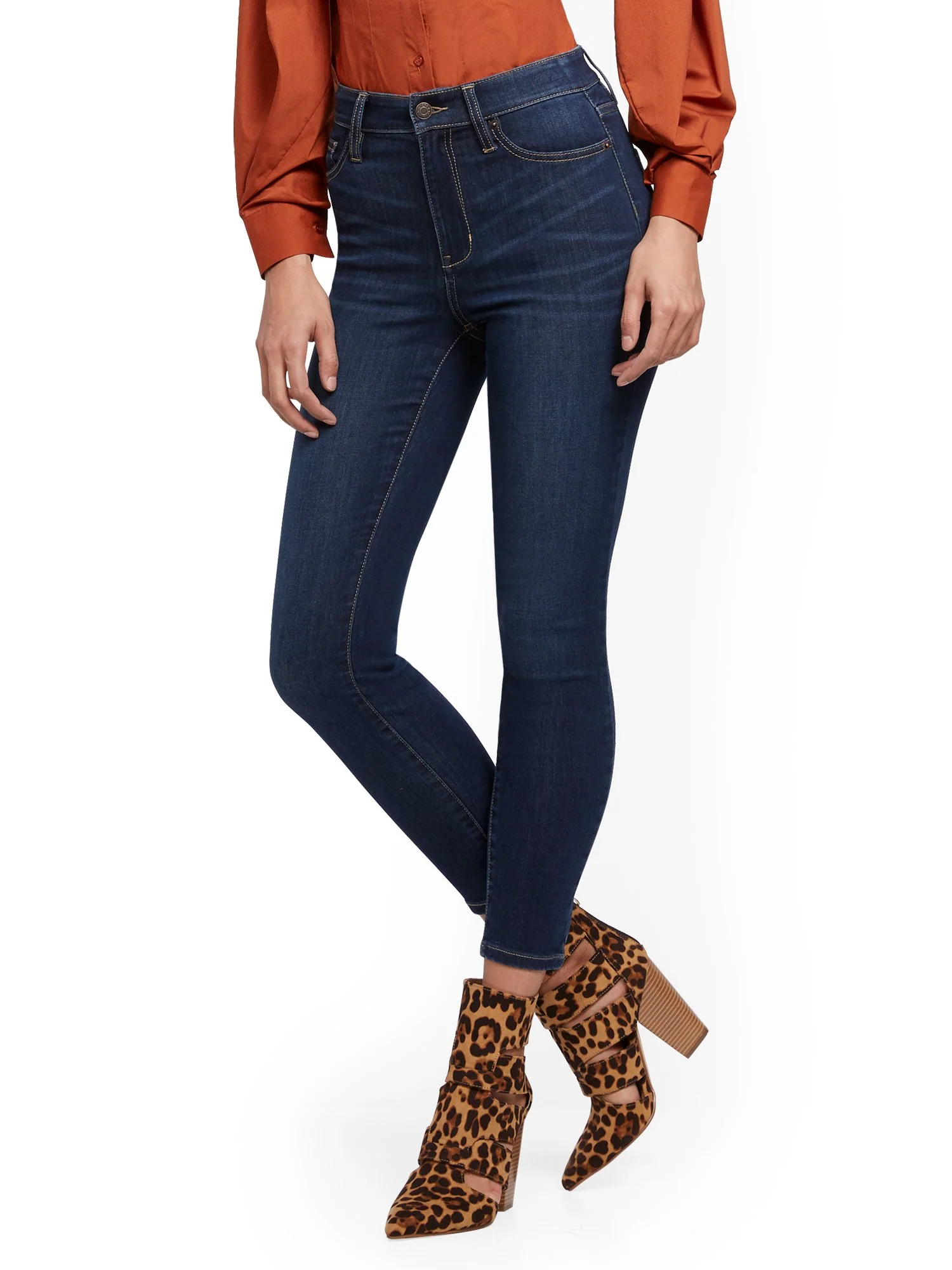 Abby Super High-Waisted No Gap Super-Skinny Ankle Jeans - Dark Blue - Image 2