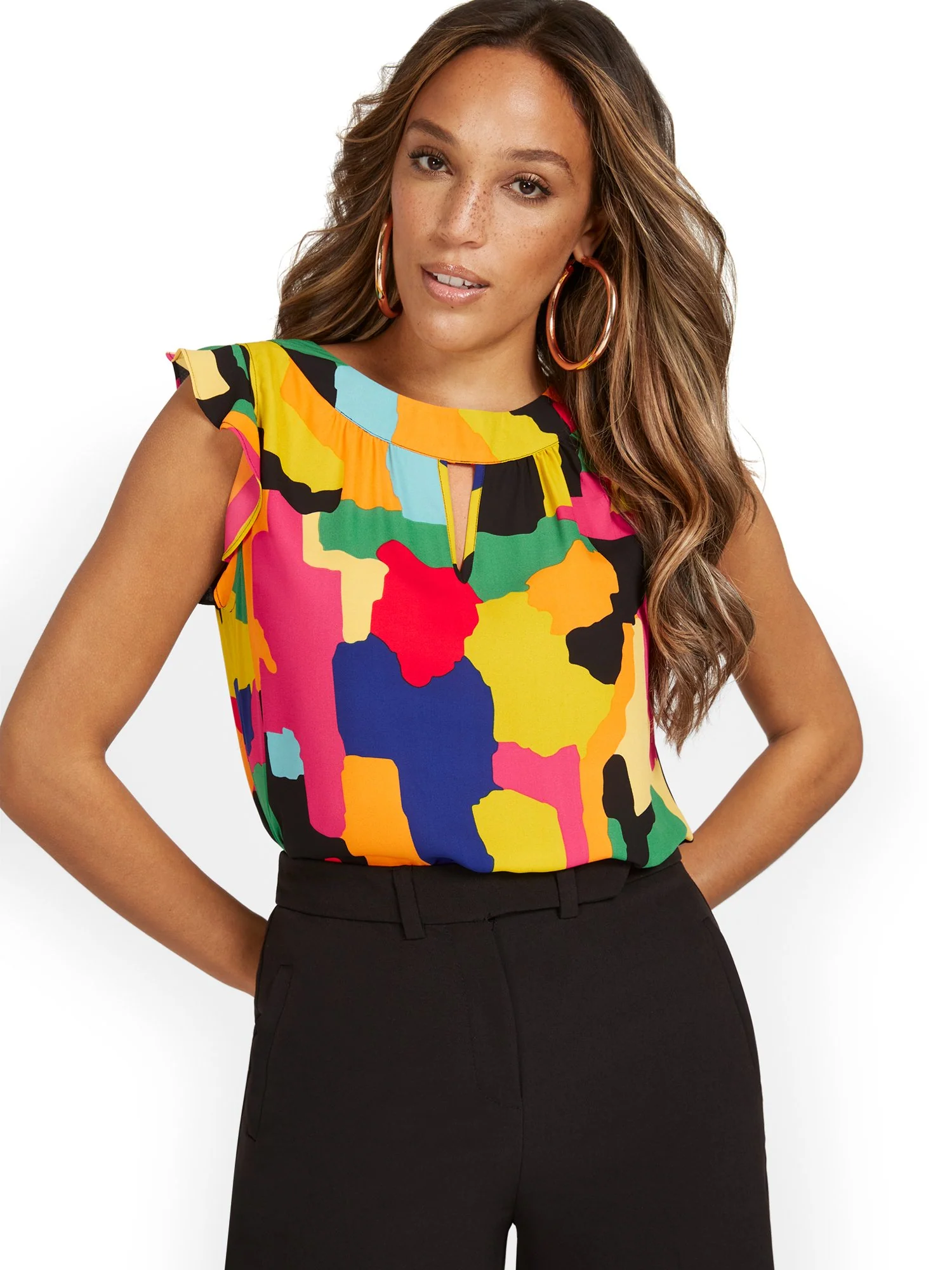 Abstract Flutter-Sleeve Bow-Back Top