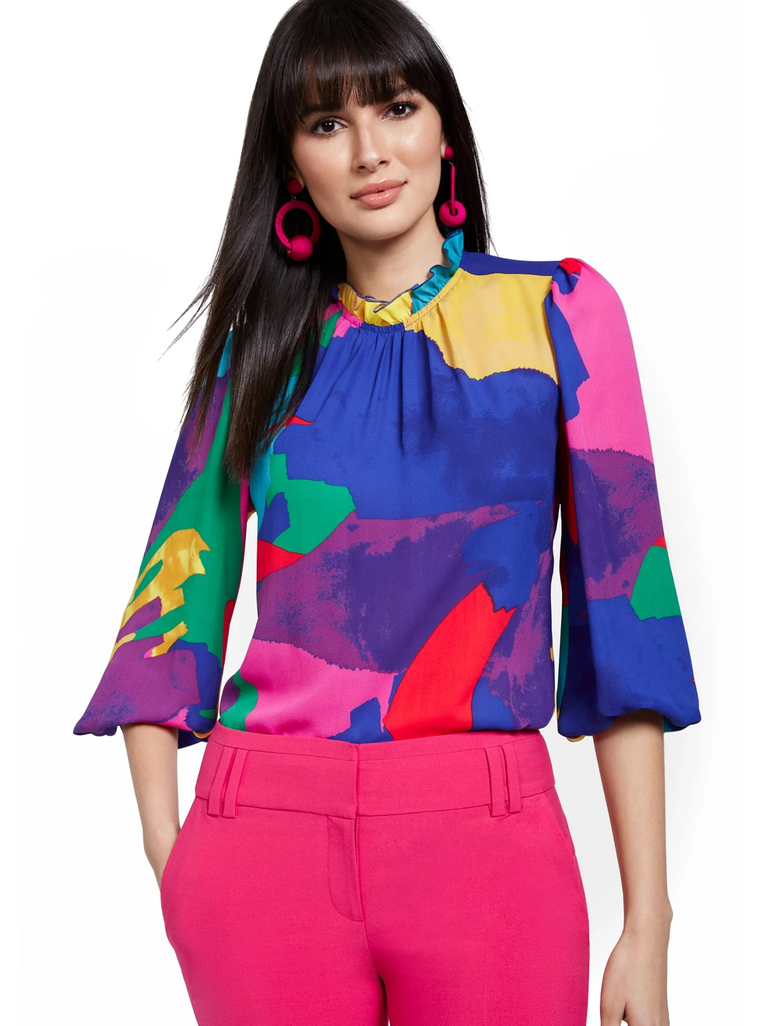 Abstract Mock-Neck Blouse - Image 2