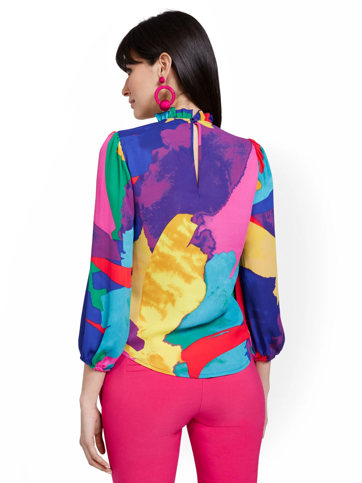 Abstract Mock-Neck Blouse - Image 3