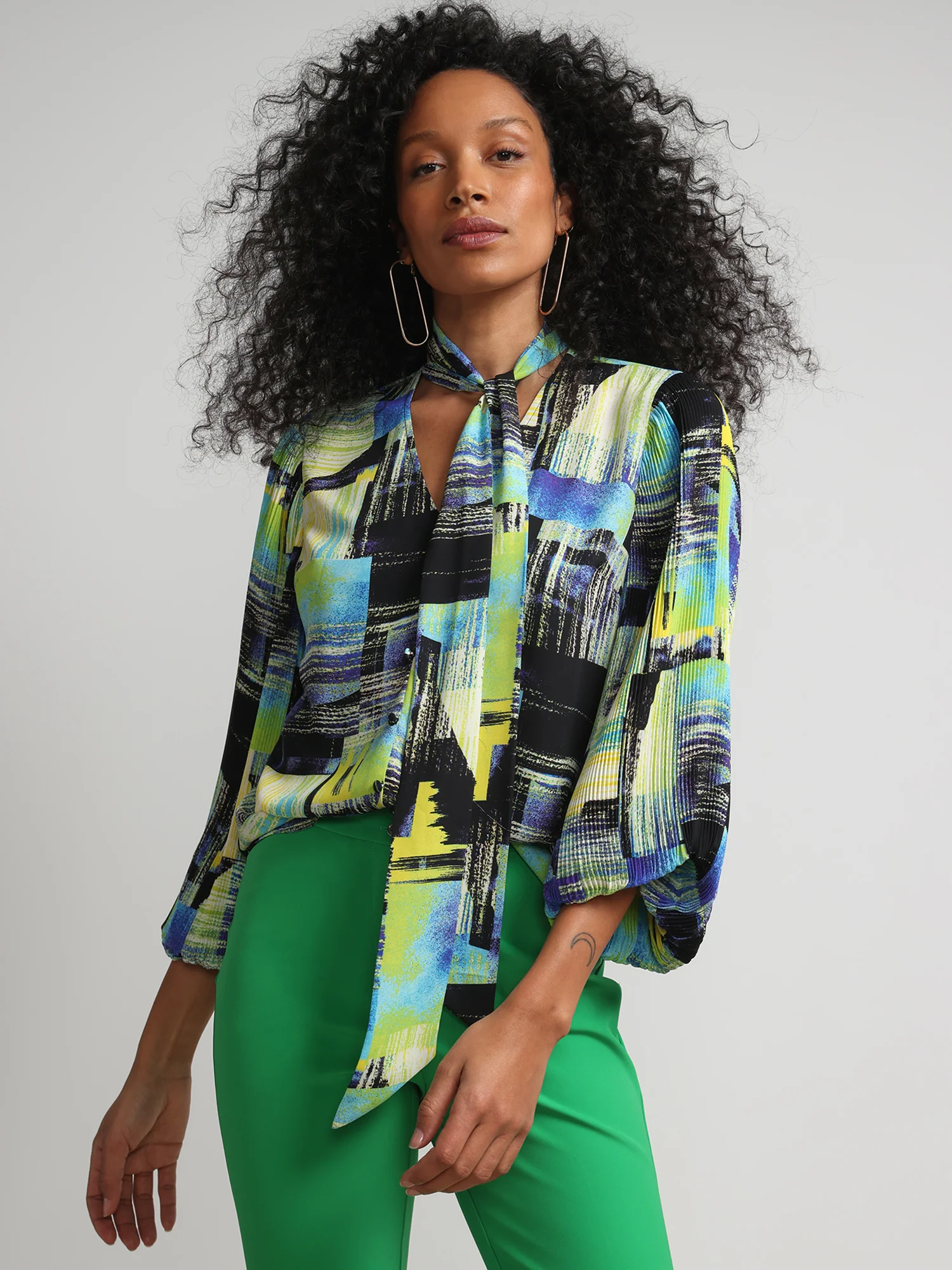 Abstract-Print Bow-Front Blouse