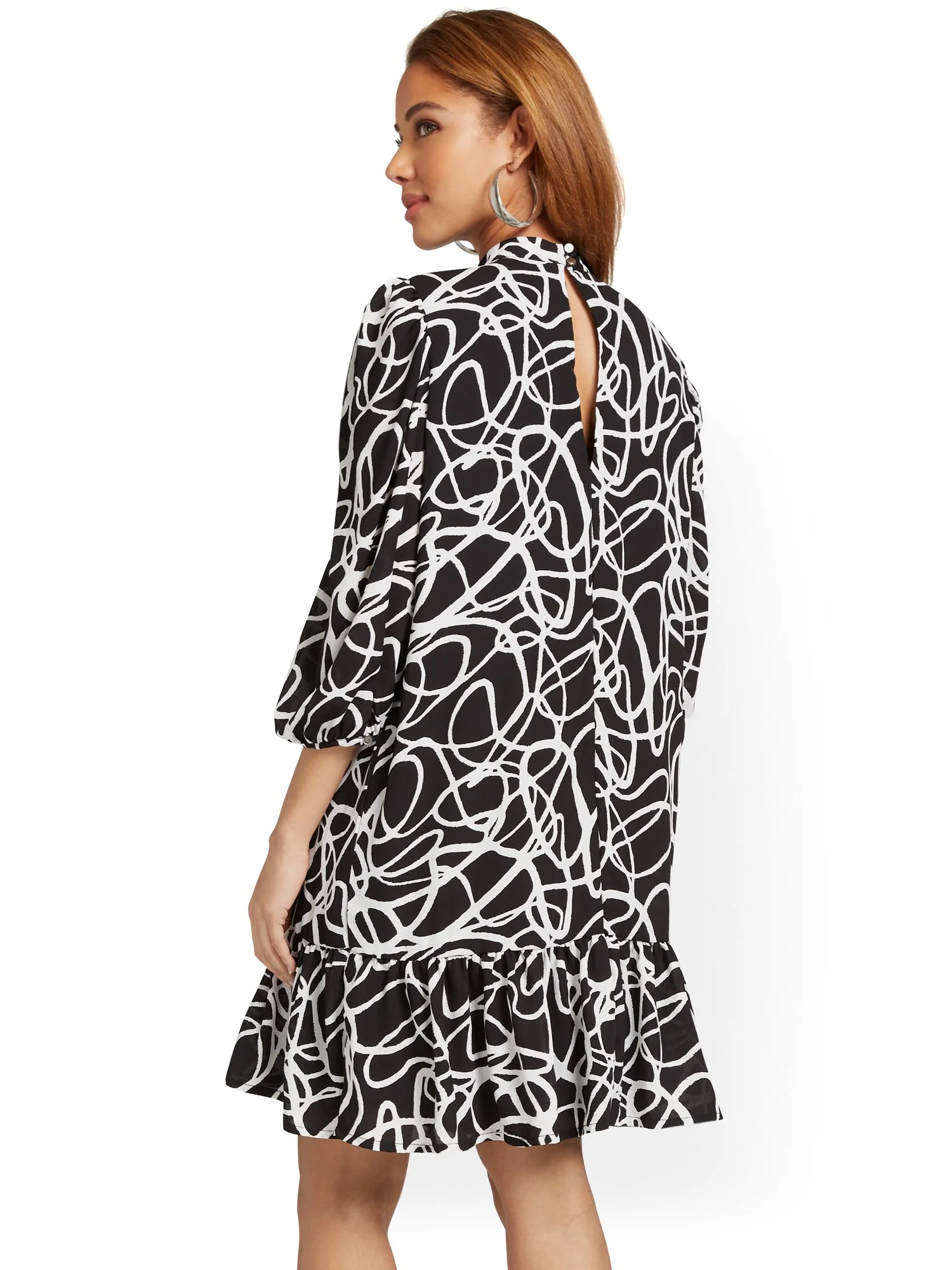 Abstract-Print Bow-Neck Dress - Image 3