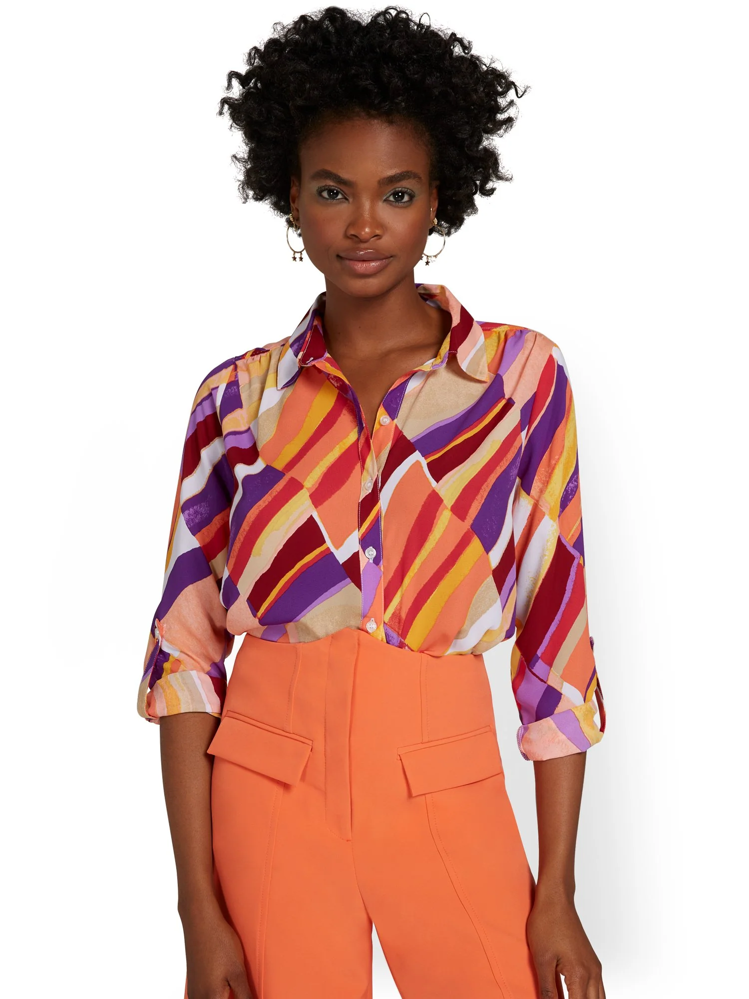 Abstract-Print Button-Front Top