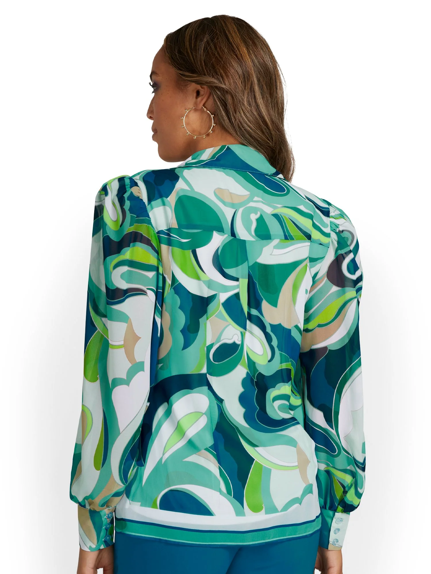 Abstract-Print Chiffon Button-Front Blouse - Image 6
