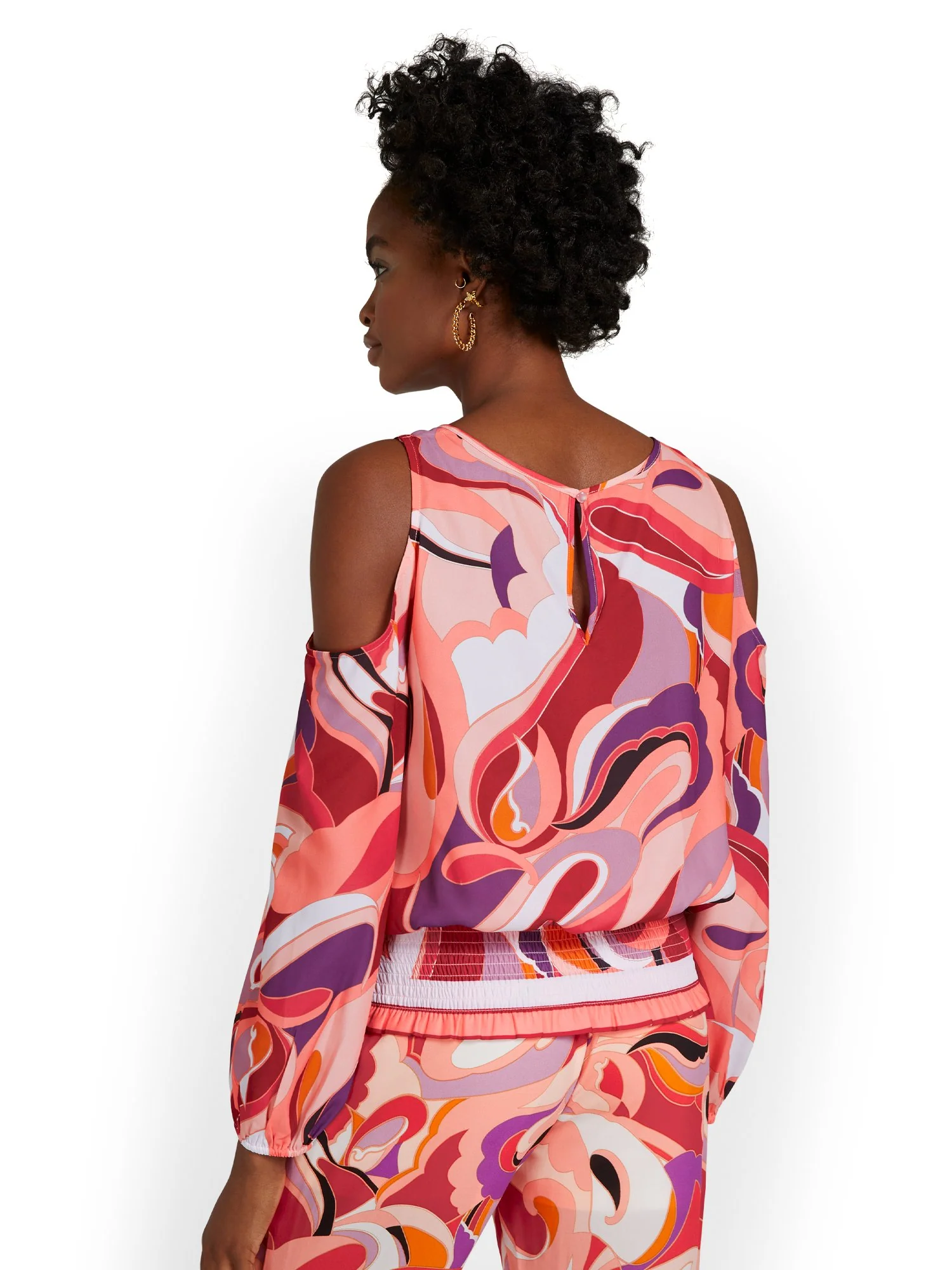Abstract-Print Cold-Shoulder Top - Image 3