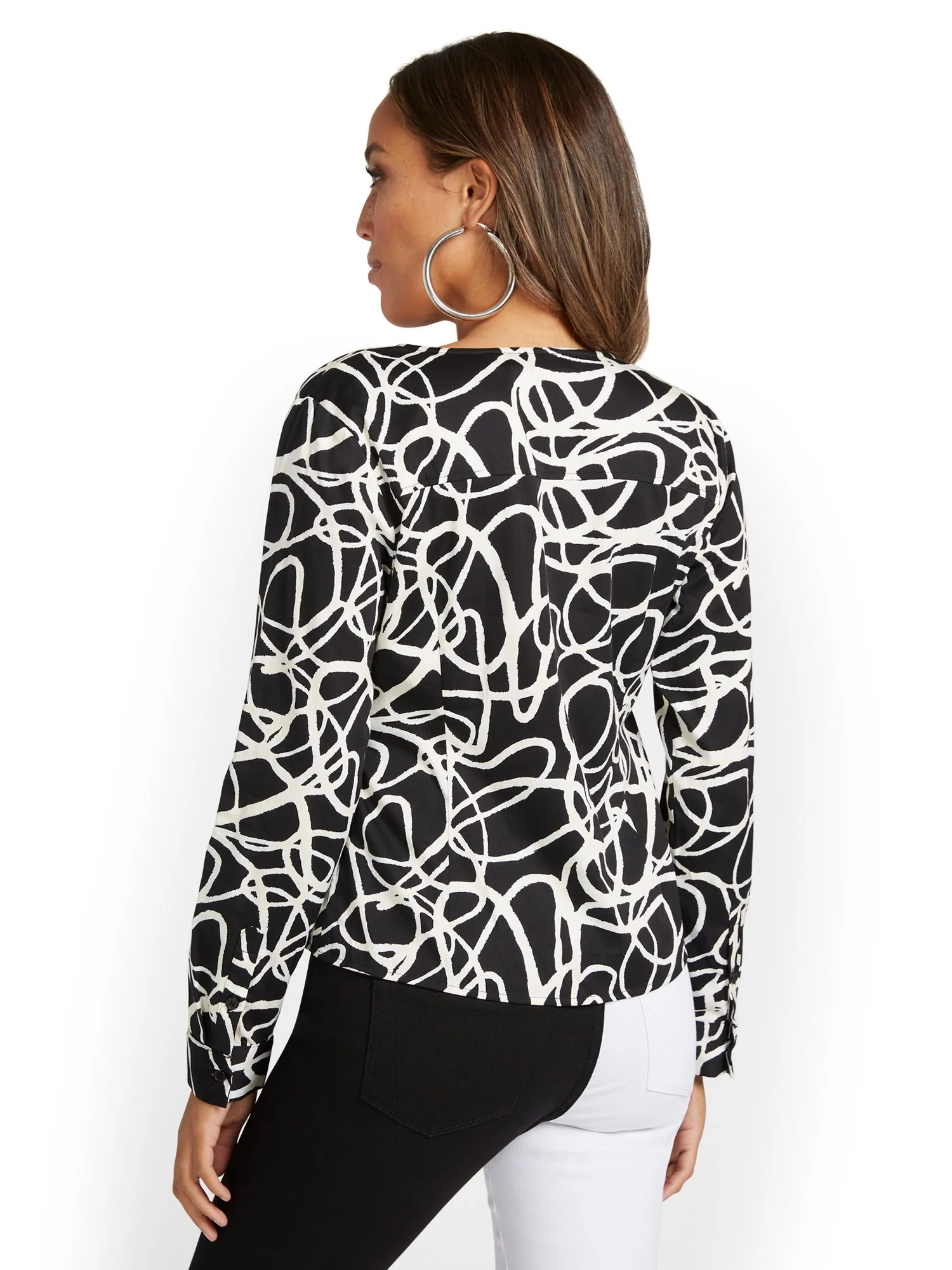 Abstract-Print Grommet-Detail Poplin Top - Image 3