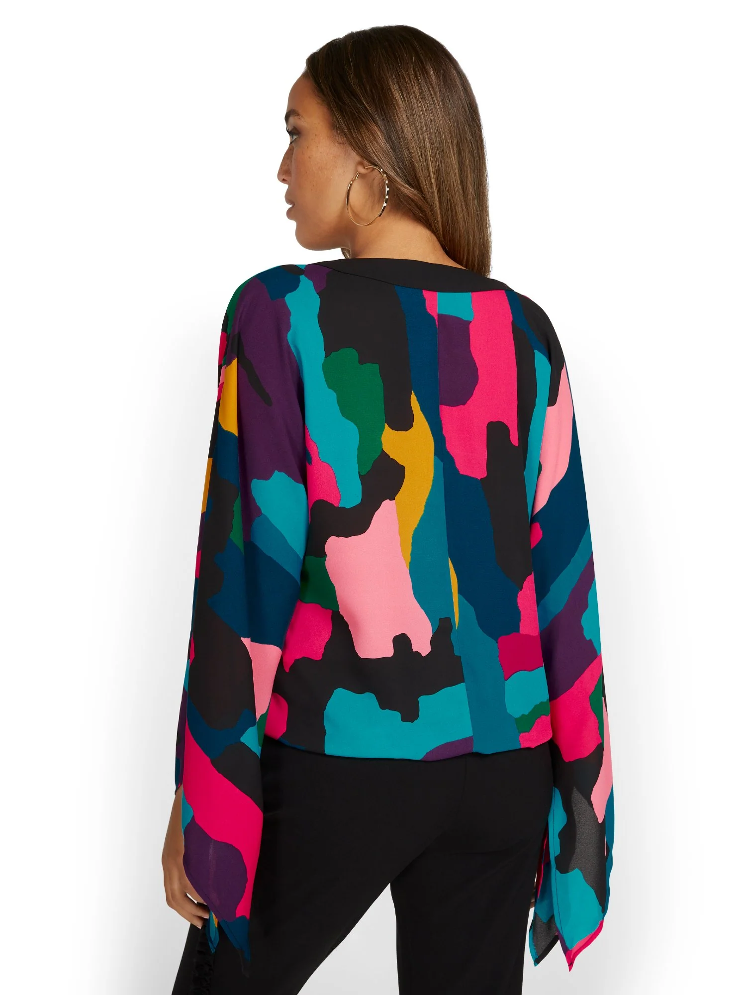 Abstract-Print Kimono-Sleeve Blouse - Image 3