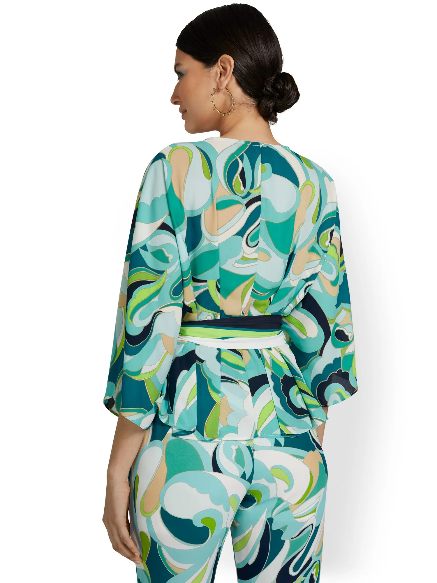 Abstract-Print Kimono-Sleeve Blouse - Image 3