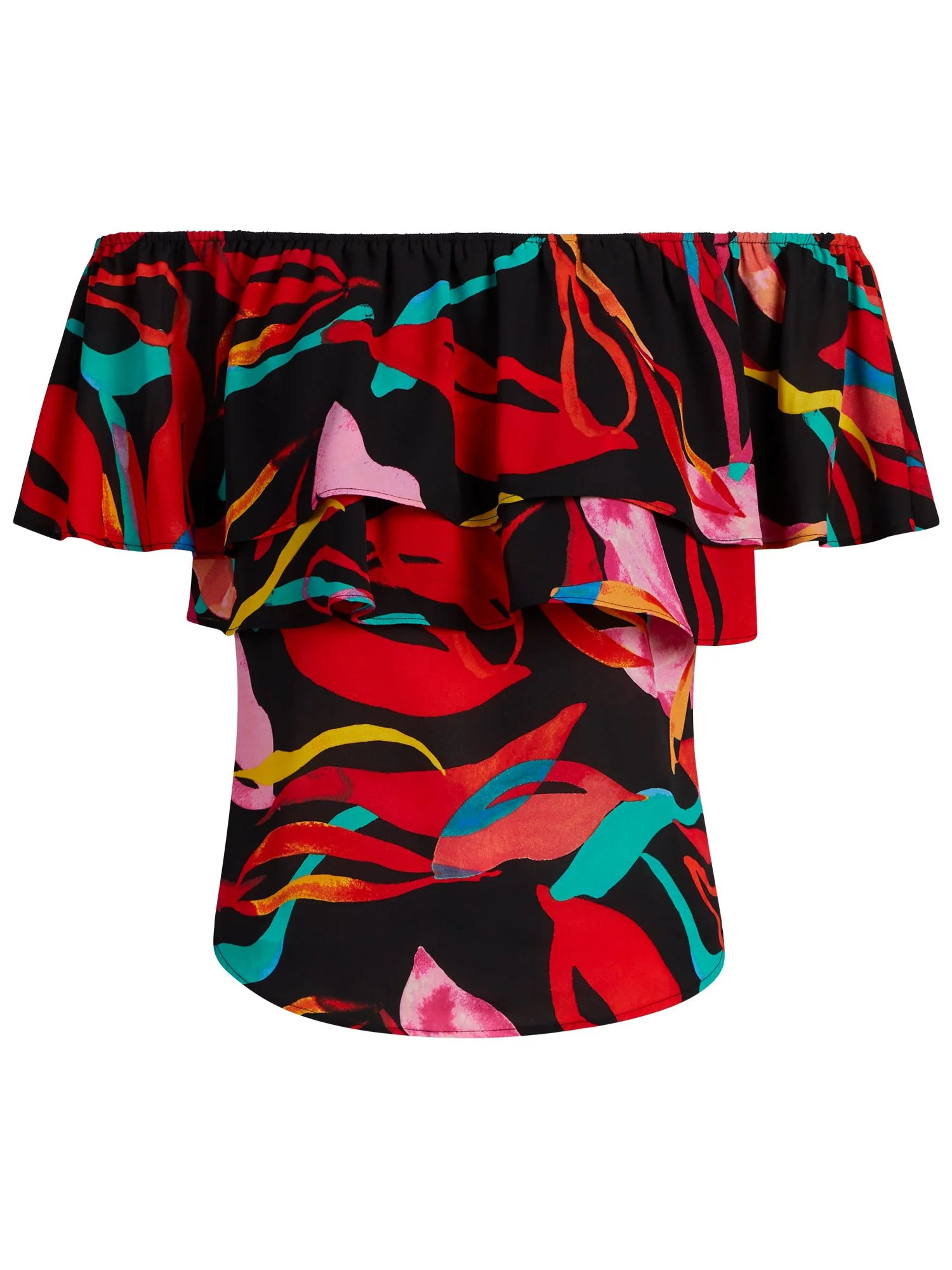 Abstract Print Off-The-Shoulder Ruffle Top - Image 2