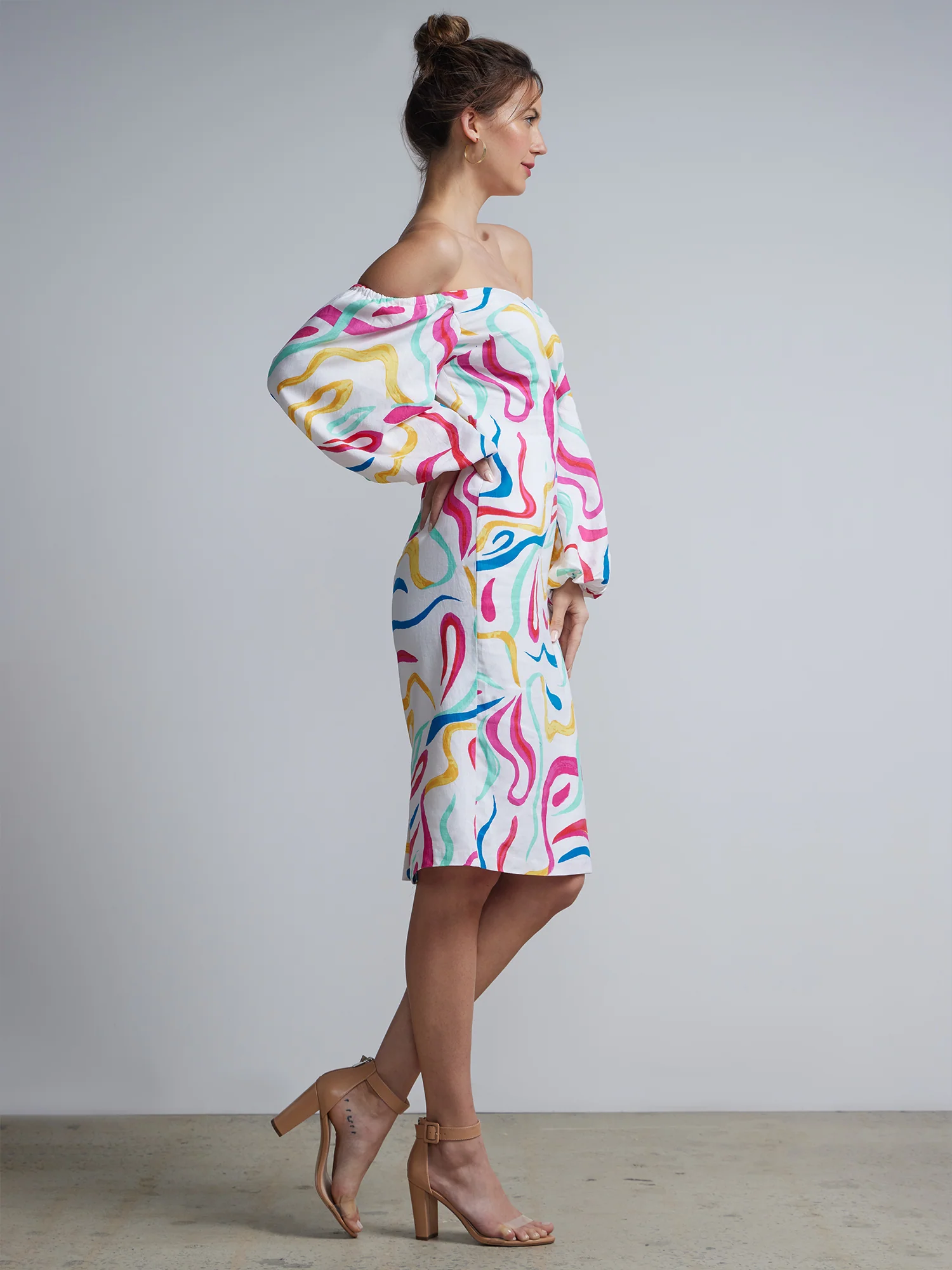 Abstract-Print Off-The-Shoulder Sheath Dress - Image 2