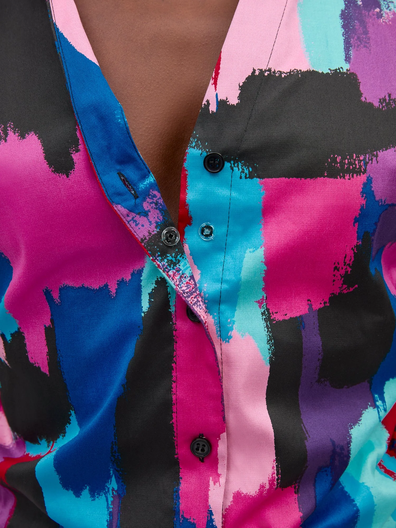 Abstract-Print Puff-Sleeve Button-Front Secret Snap - NY&C Madison Shirt® - Image 4