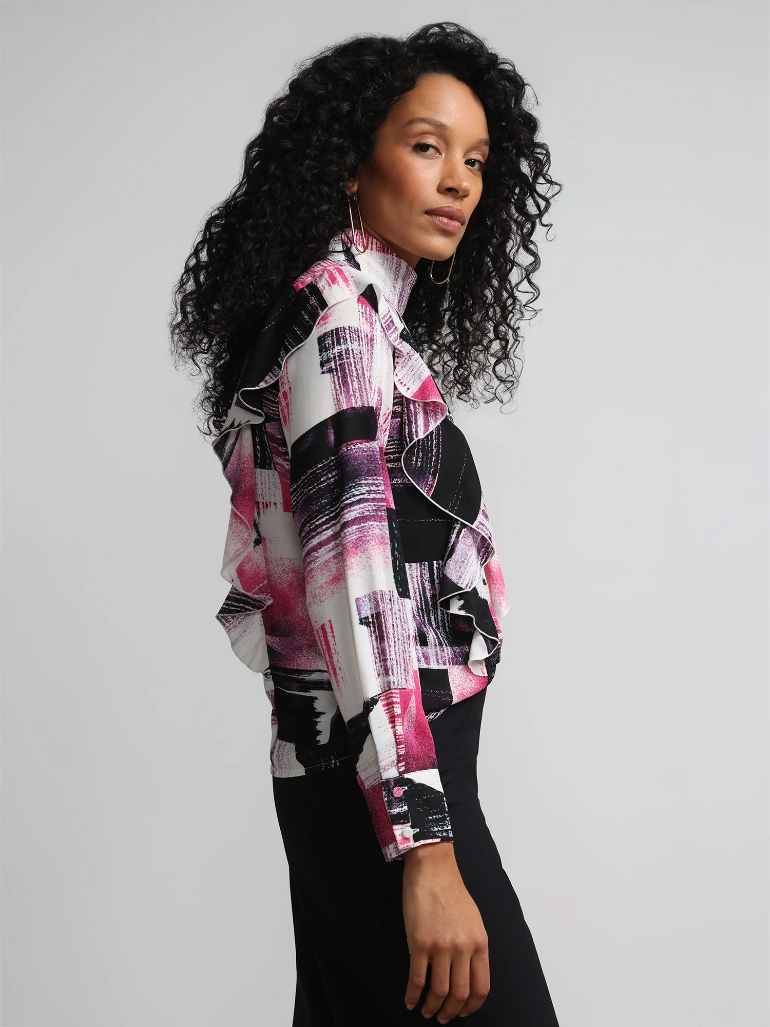 Abstract-Print Ruffle Cut-Out Blouse - Image 2