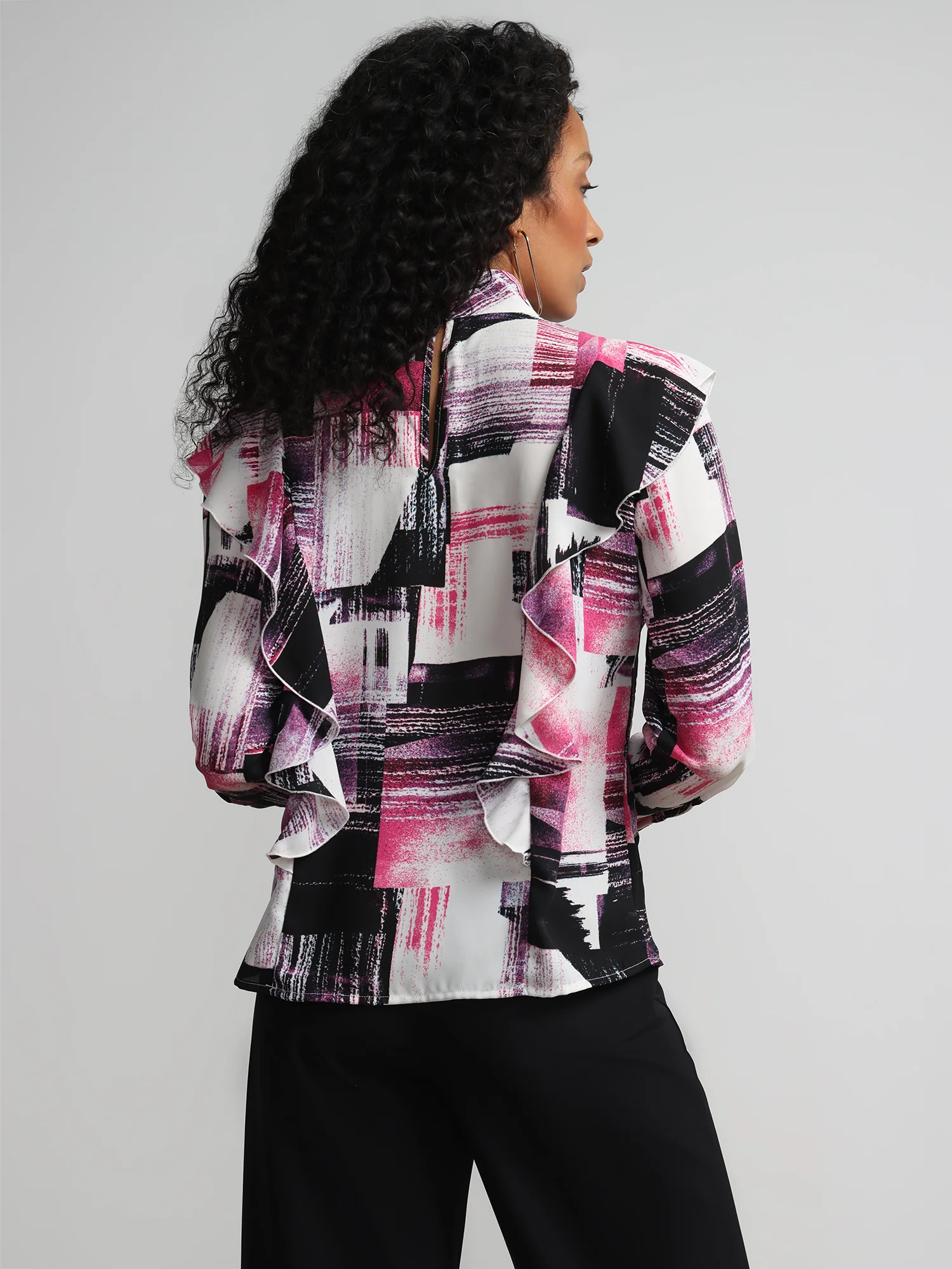 Abstract-Print Ruffle Cut-Out Blouse - Image 3