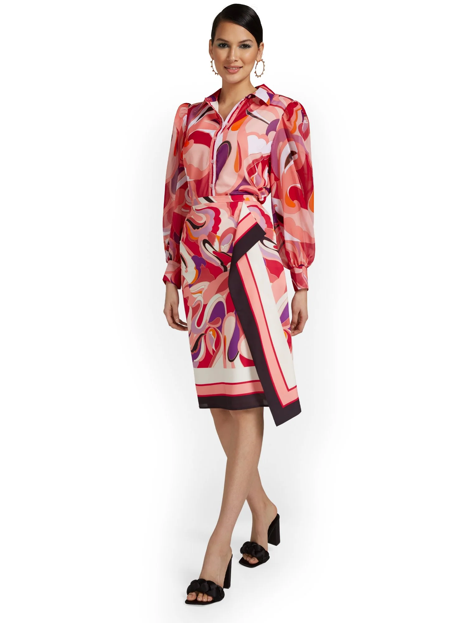 Abstract-Print Side-Drape Skirt - Image 5