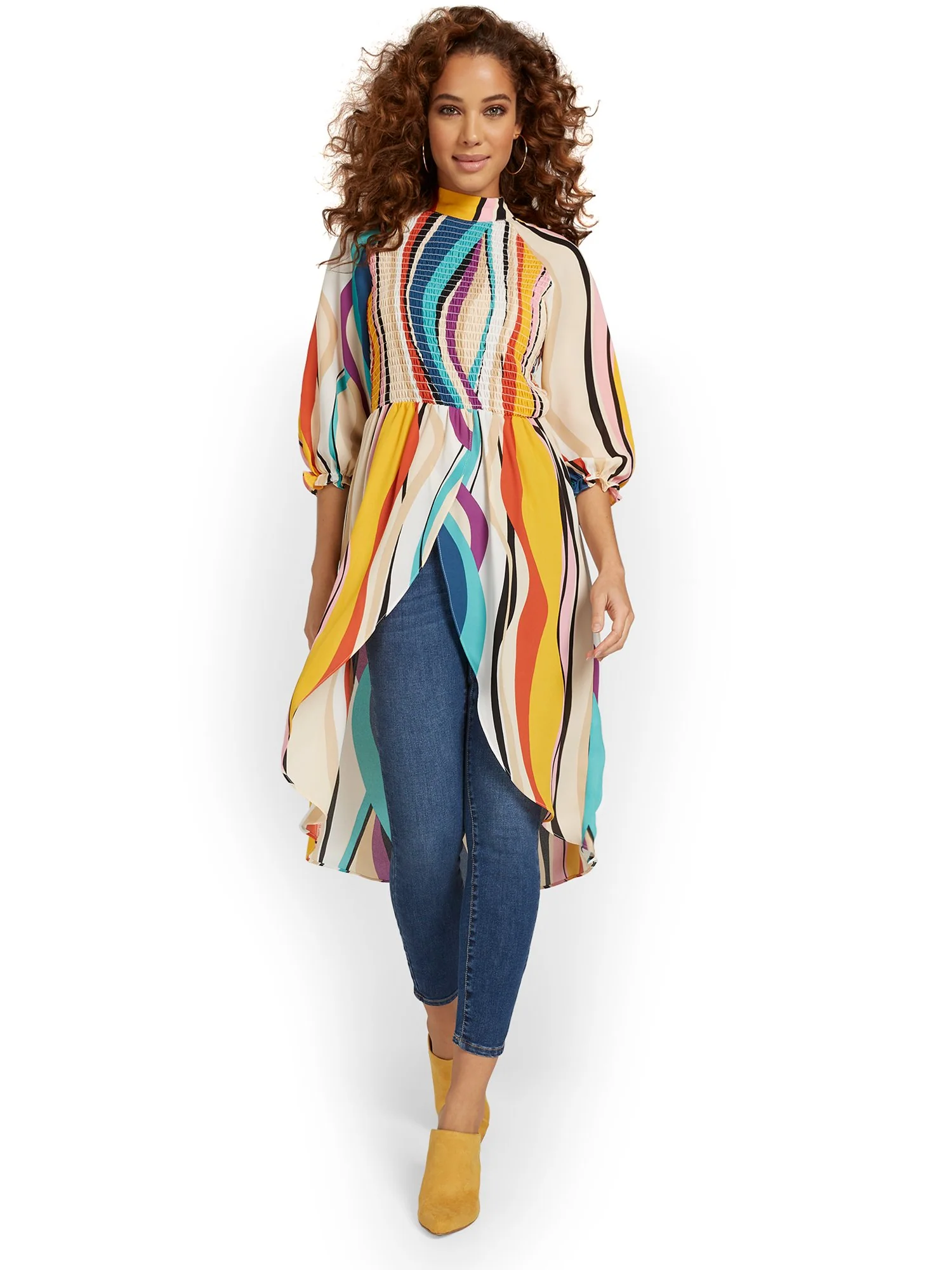 Abstract-Print Smocked Maxi Top