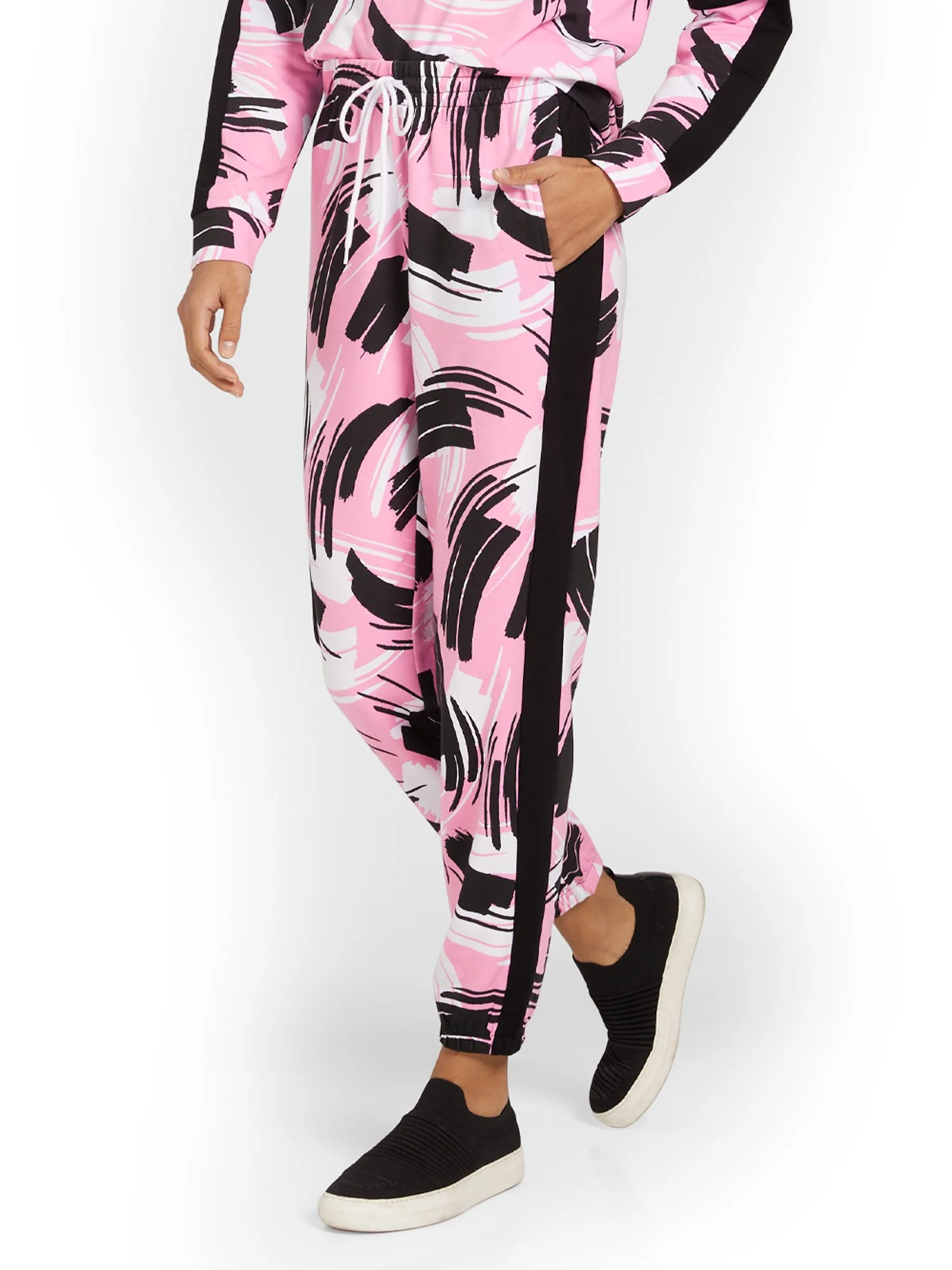 Abstract-Print Striped French Terry Jogger Pant