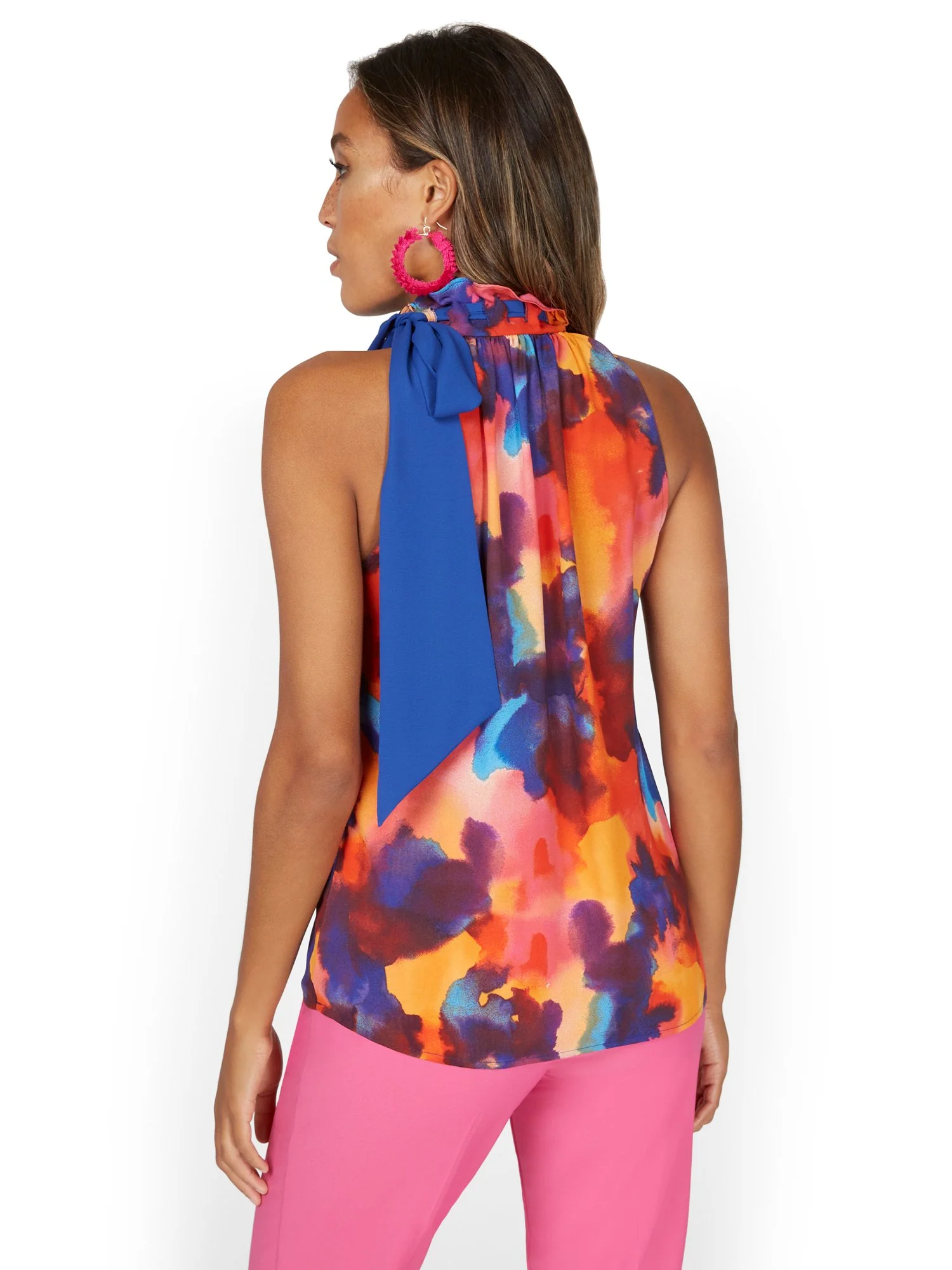 Abstract-Print Tie-Neck Halter Top - Image 3