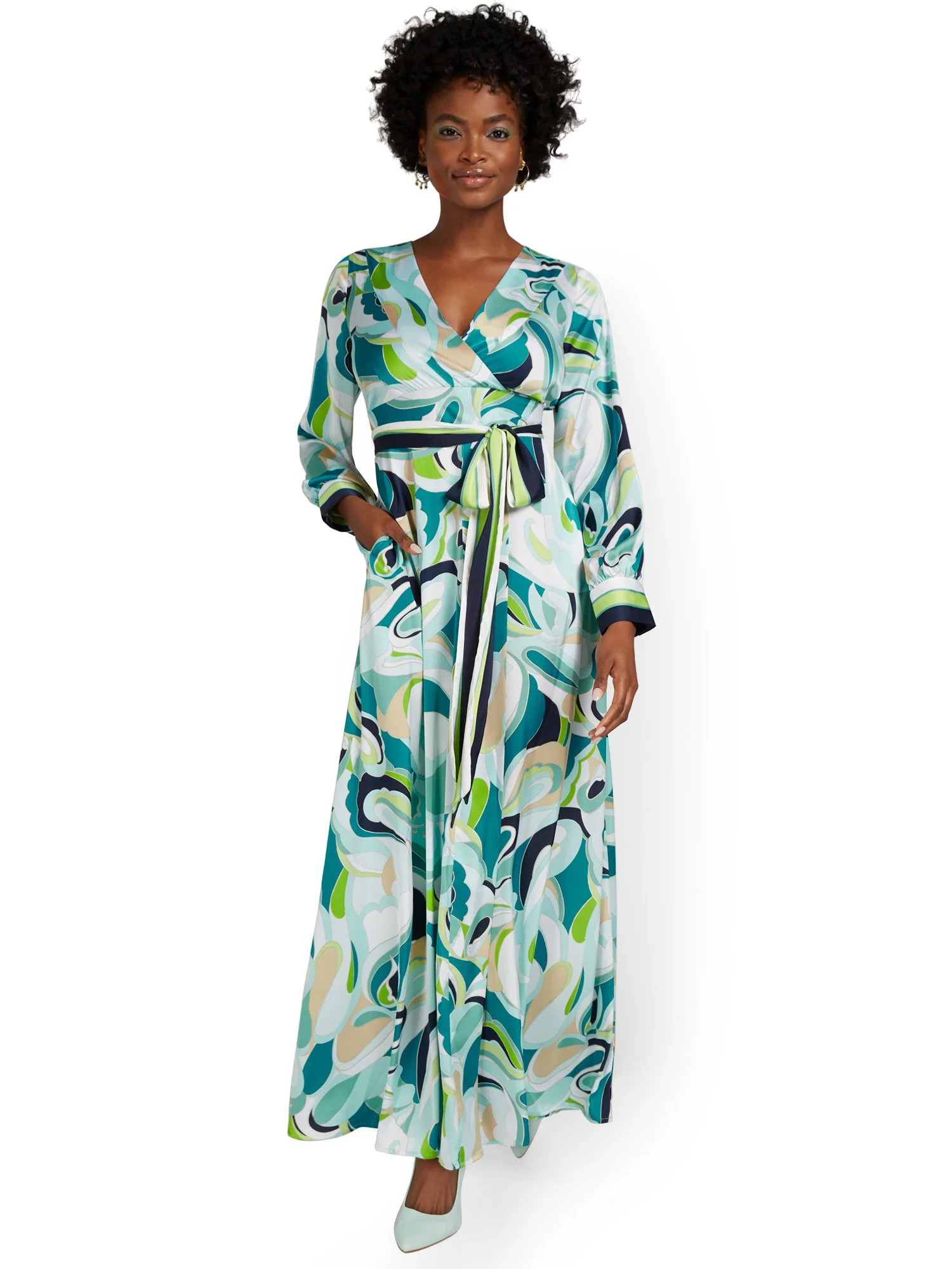 Abstract-Print Tie-Waist Maxi Dress - Image 2