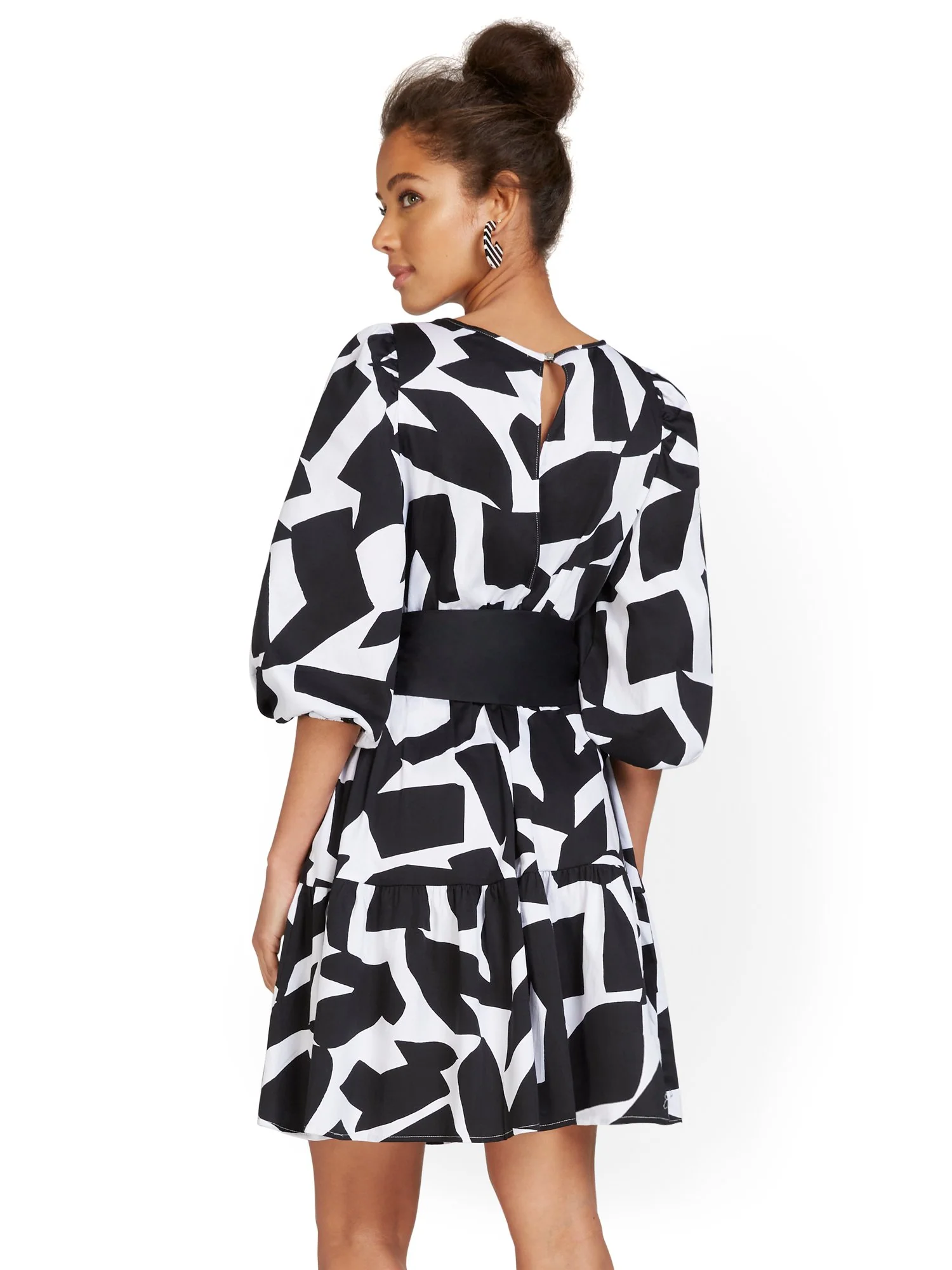 Abstract-Print Tiered Poplin Dress - Image 3