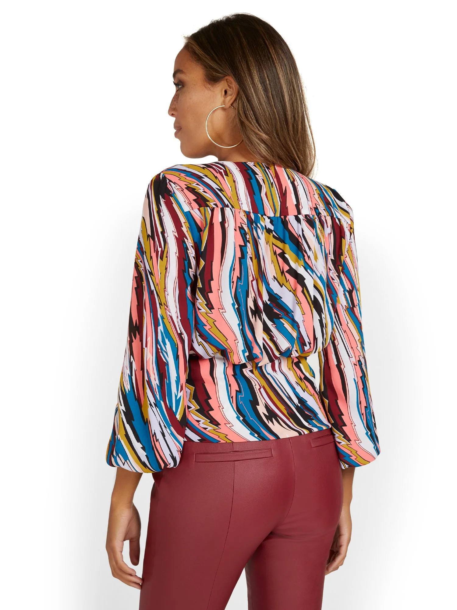Abstract-Print Wrap-Front Blouse - Image 3