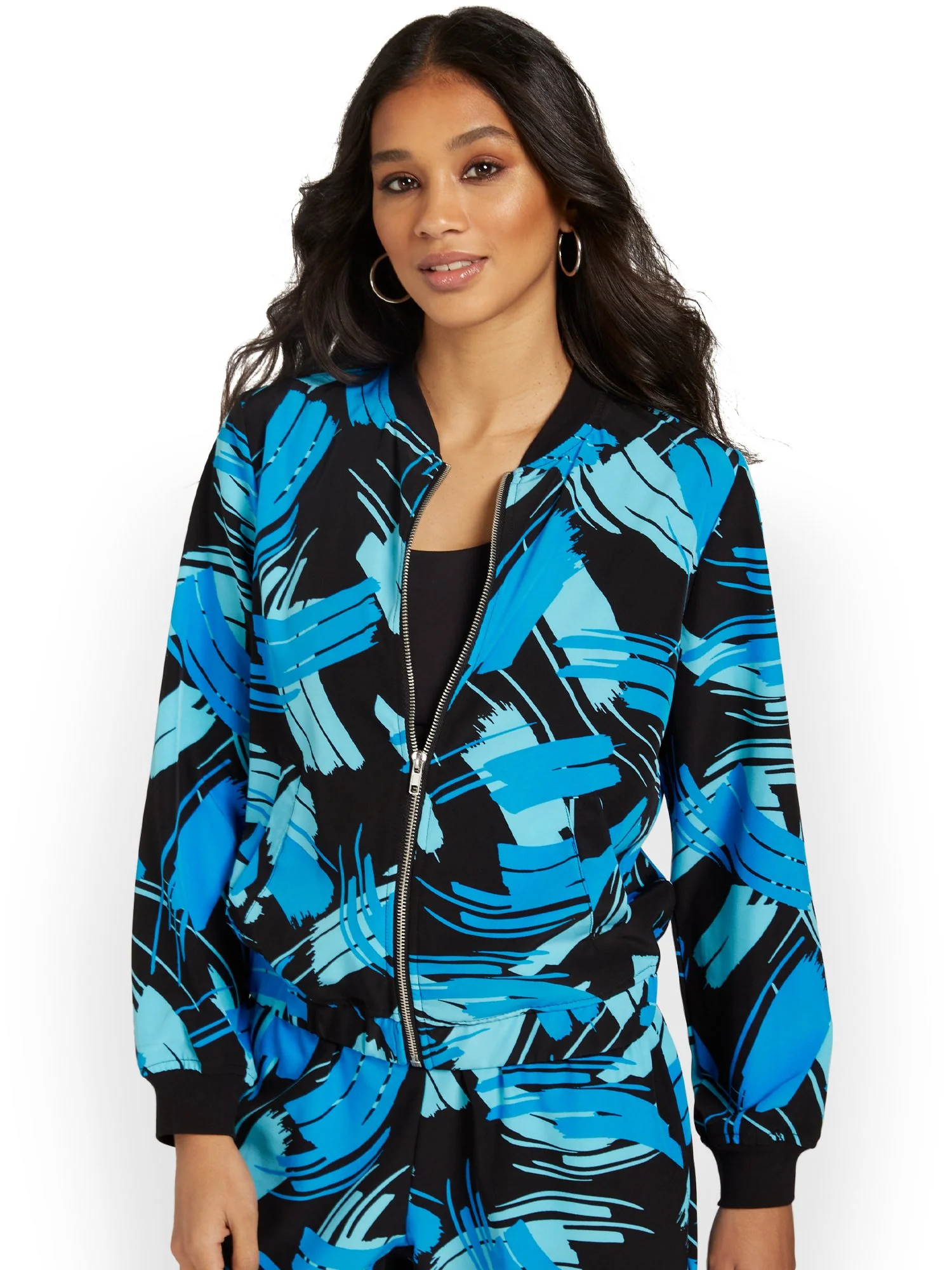 Abstract-Print Zip-Front Woven Jacket - Image 2