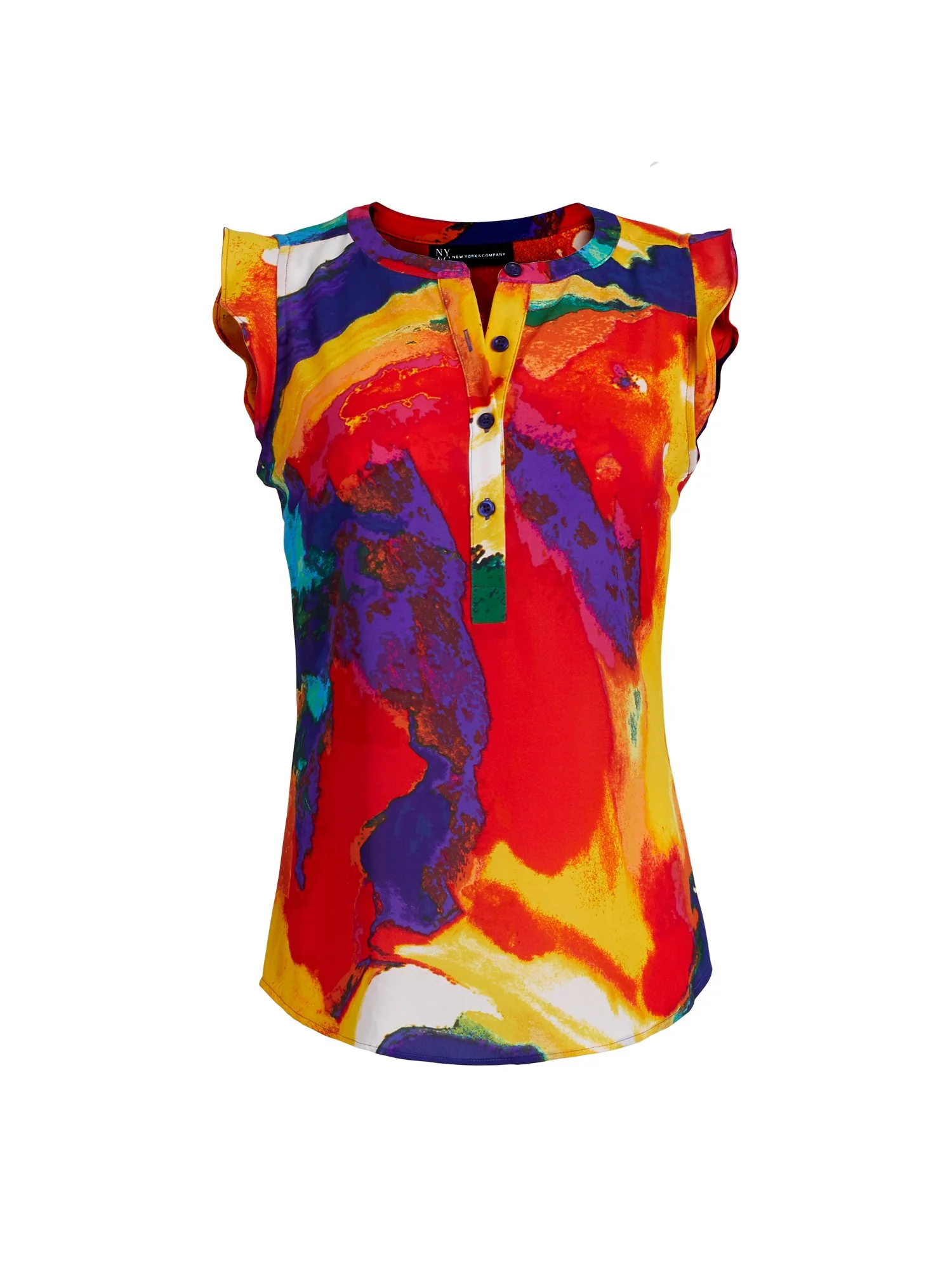Abstract Watercolor Print Flutter-Sleeve Blouse - Image 2