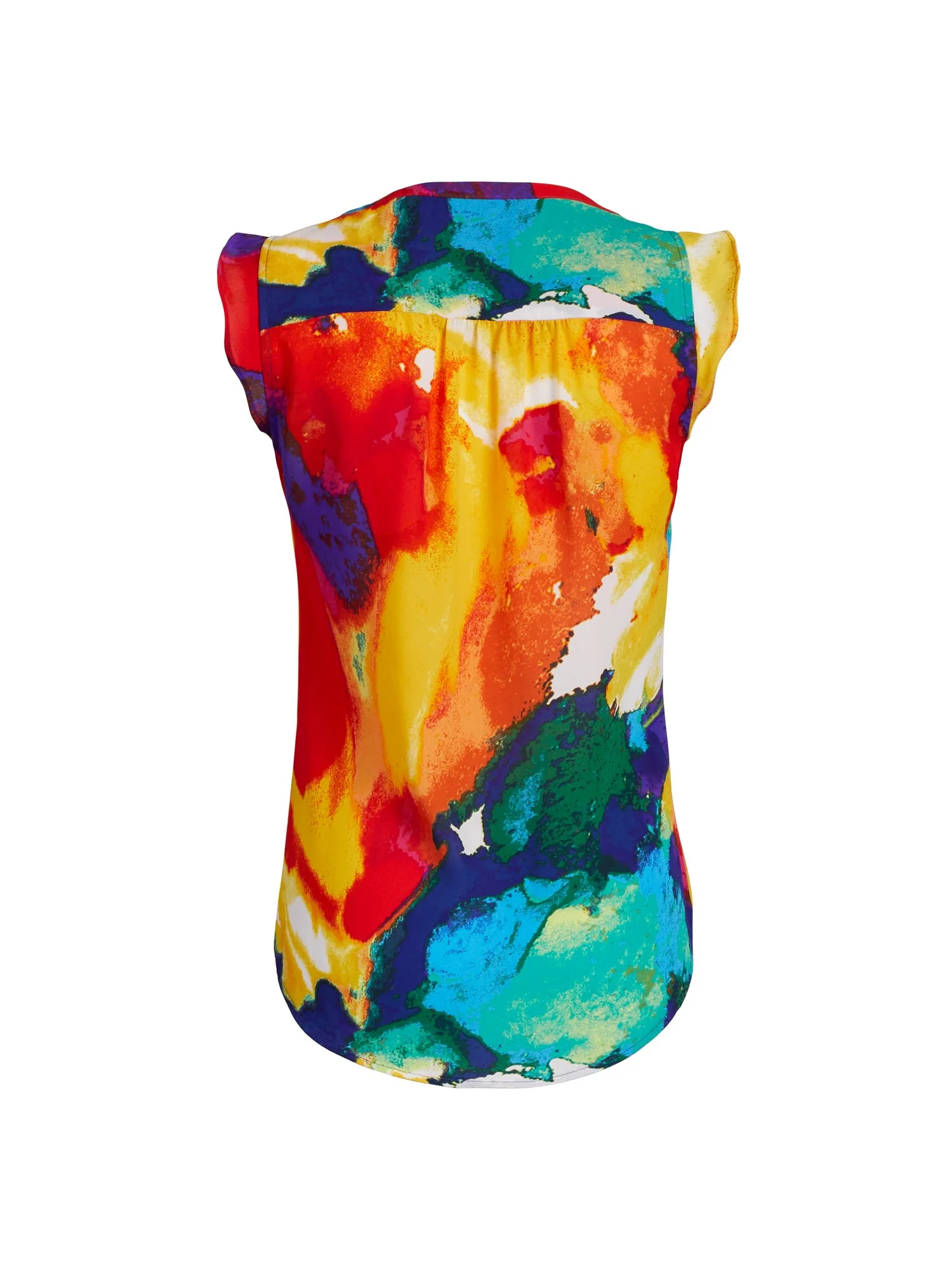 Abstract Watercolor Print Flutter-Sleeve Blouse - Image 3