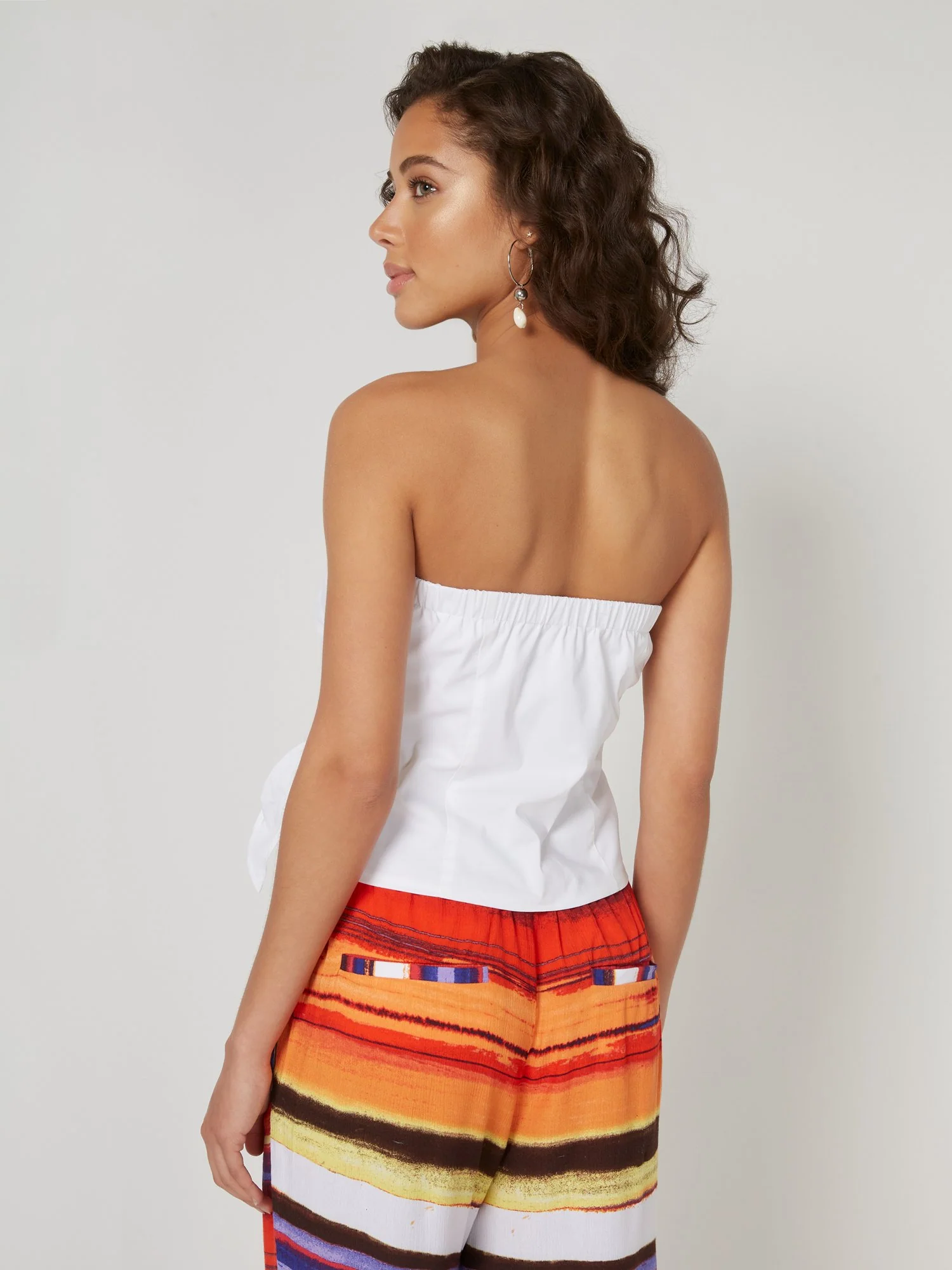 Adjustable Knot Detail Strapless Poplin Top - Image 3