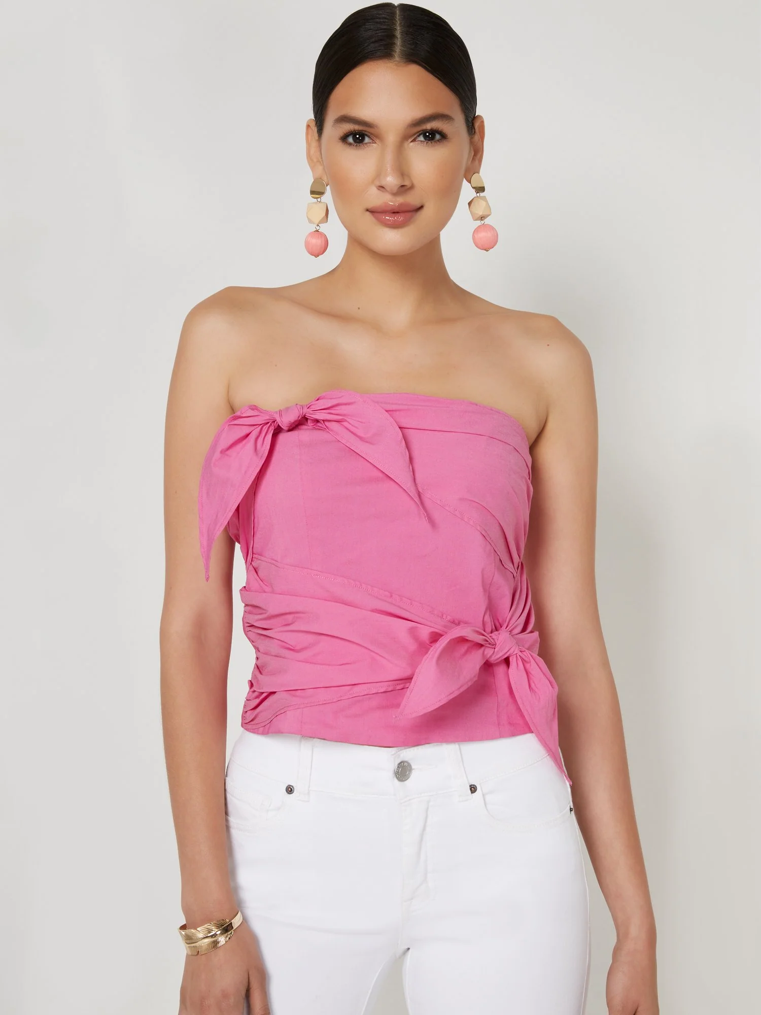 Adjustable Knot Detail Strapless Poplin Top - Image 5